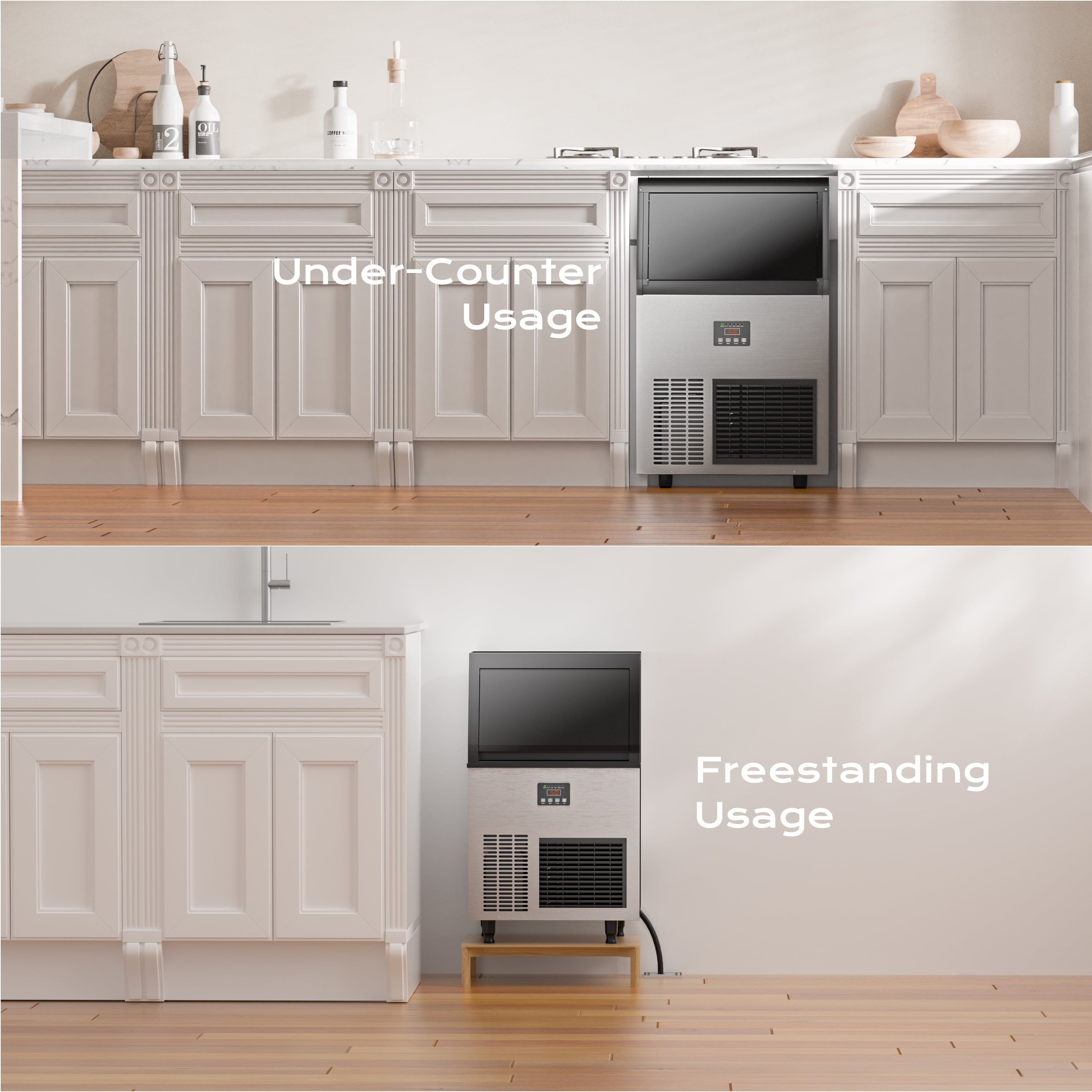 200Lbs/24H Commercial Ice Maker Machine with 50Lbs Ice Storage, Stainless Steel under Counter Ice Machine, Air Cooled, 115V