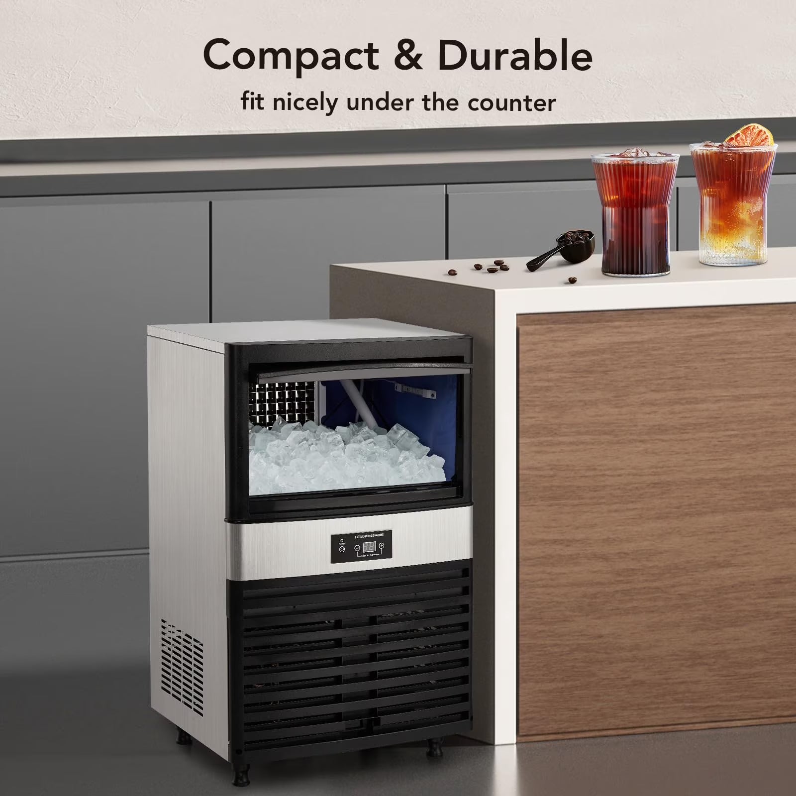 Commercial Ice Maker 90Lbs/24H with 33Lbs Storage, Full Stainless Steel under Counter Ice Machine for Party/Bar/Home/Office