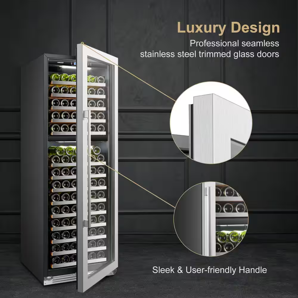 153 Bottle Seamless Stainless Steel Dual Zone Wine Refrigerator
