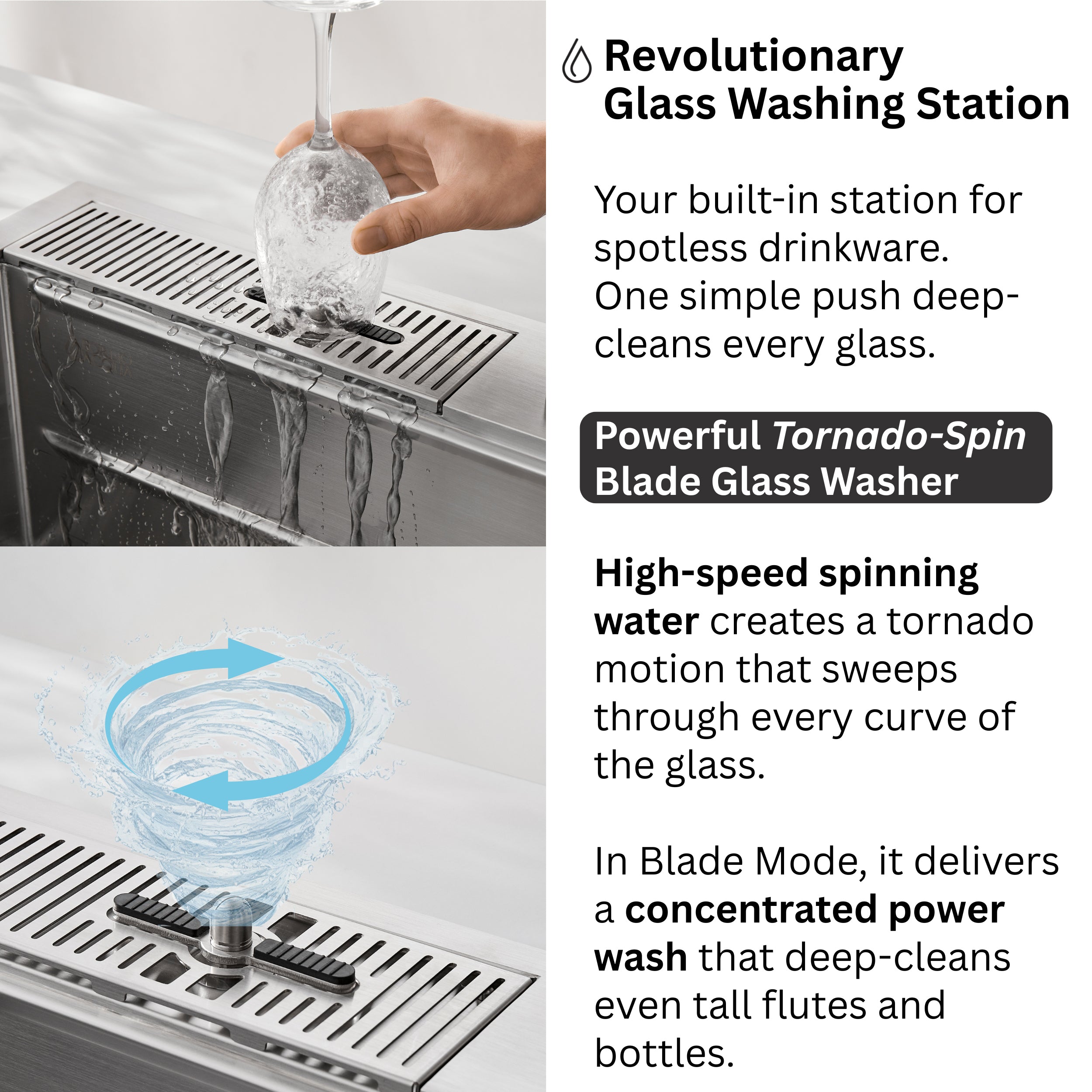 FORNO ACQUA 33 in. Drop-In/Undermount 3 Level Workstation Sink with Faucet, Waterfall & Glass Rinser