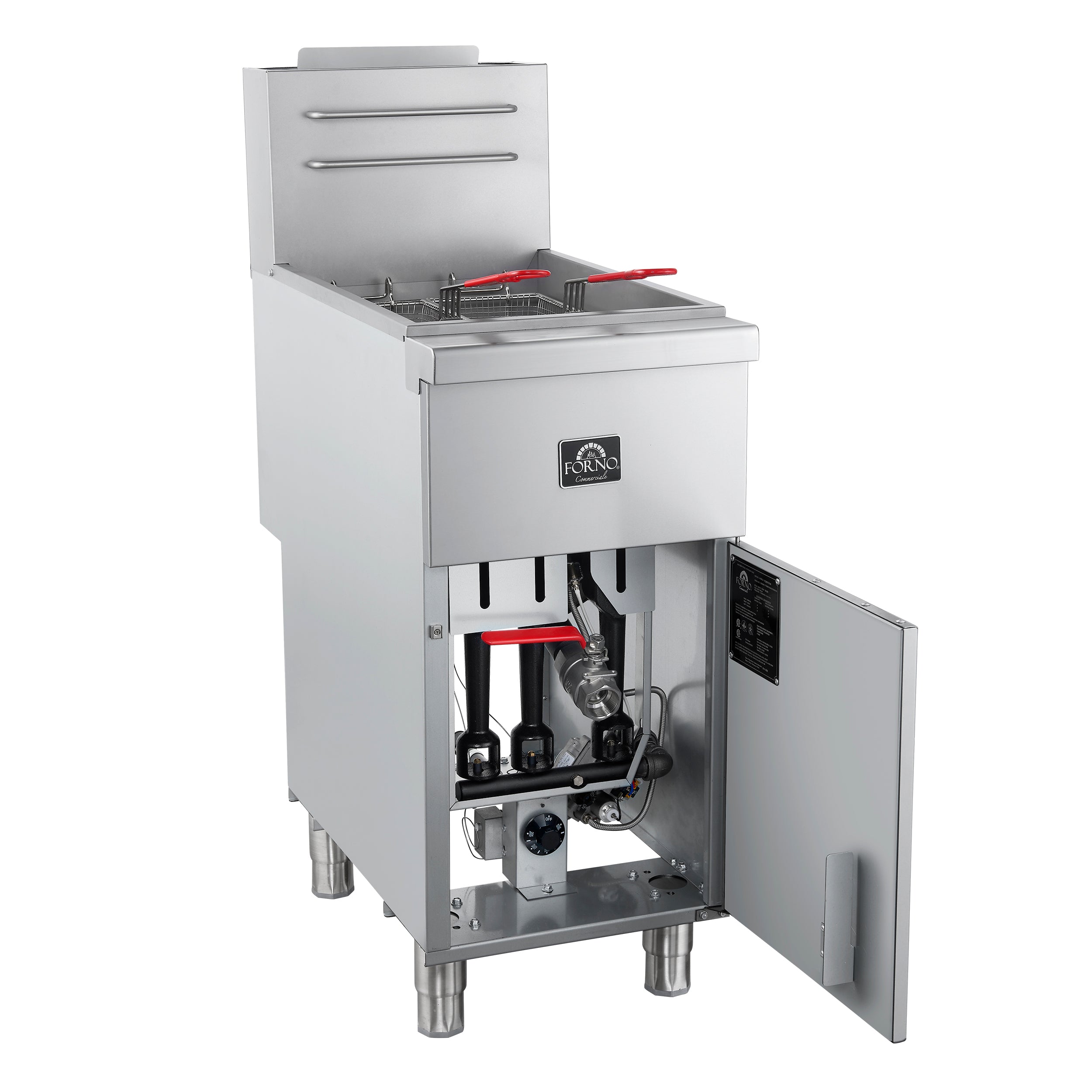 Forno Commerciale Natural Gas Deep Fryer, 3 Burners 90,000 BTU, 40 lbs, Millivolt Control