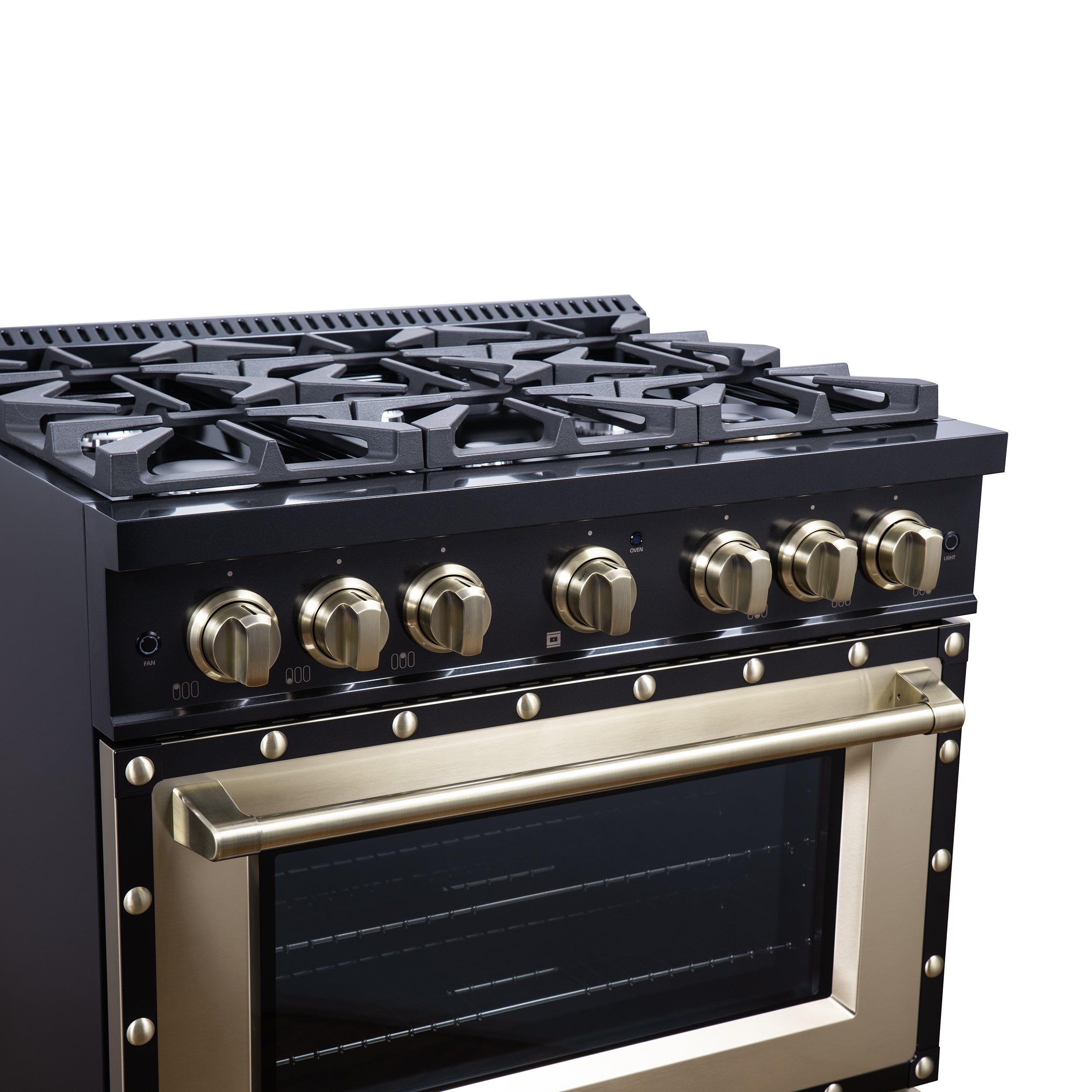 Valente 36" Dual Fuel Range in Black, 6 Sealed Burners, 71 000 BTU Cooktop Output , 5.2 Cu.Ft. convection Oven, Telescopic Racks