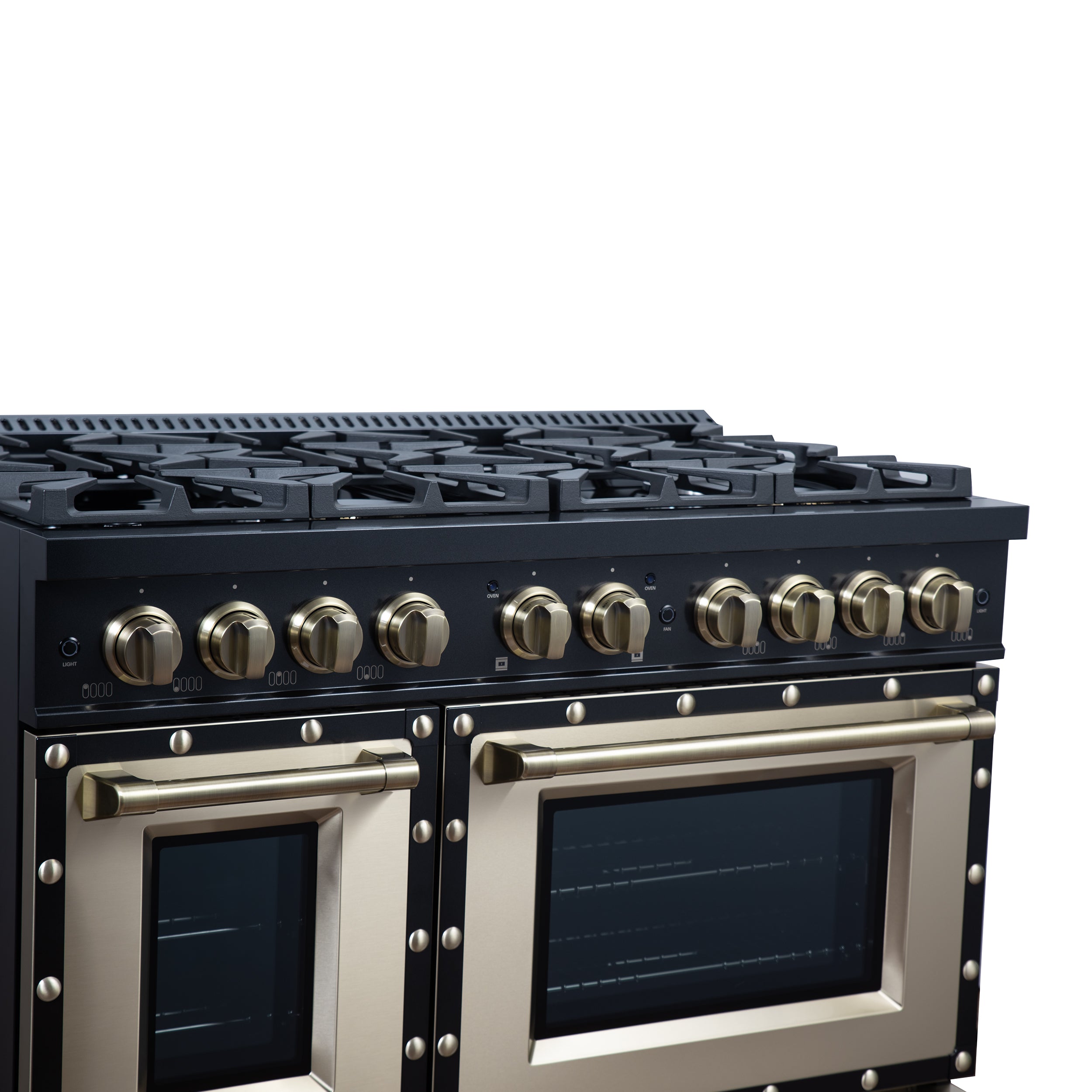 Valente 48" Dual Fuel Range in Black, 8 Sealed Burners, 94 000 BTU Cooktop Output, 6.7 Cu.Ft. Double Oven, Telescopic Racks
