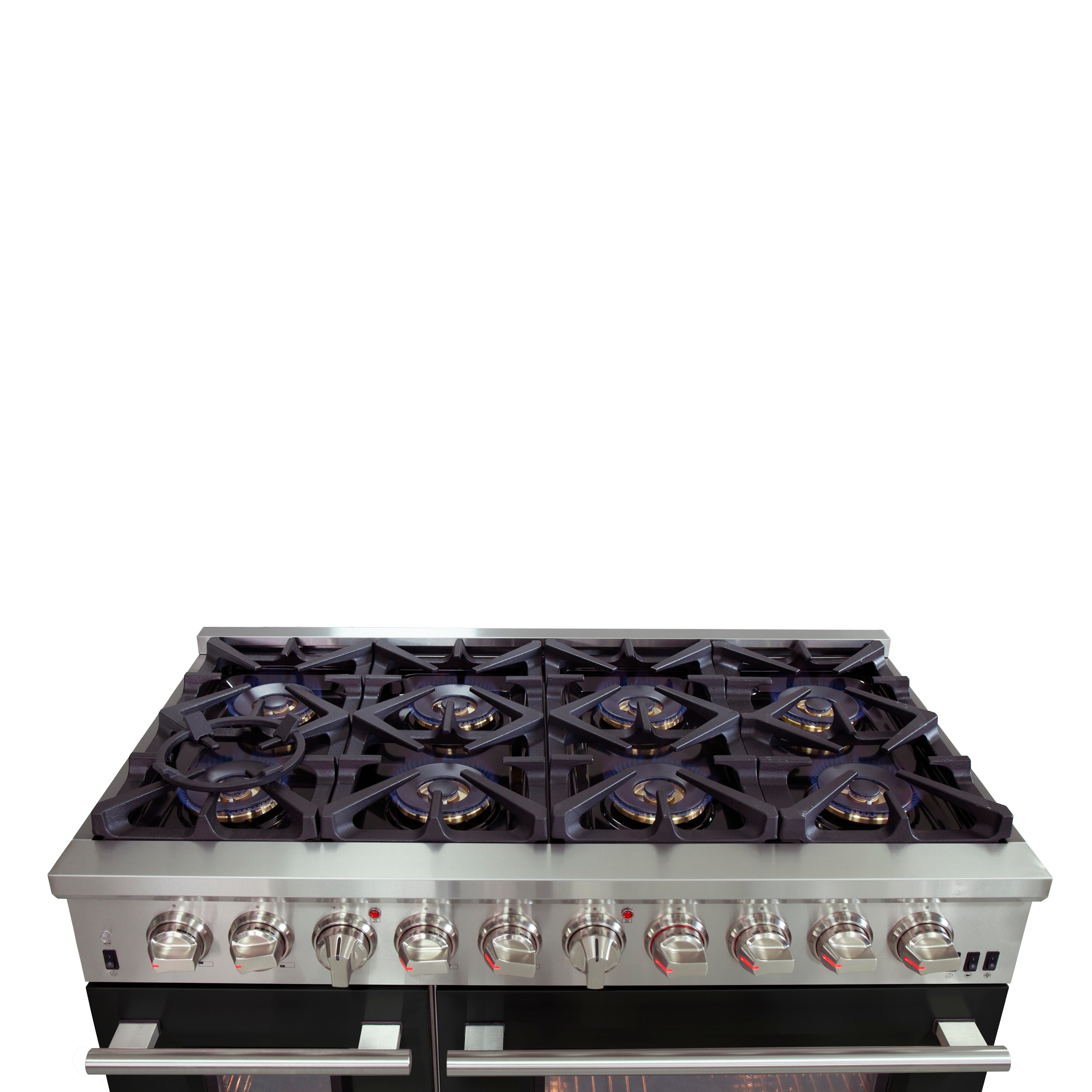 Forno Capriasca 48-Inch Freestanding Dual Fuel Range, 8 Burners, True Convection Oven, Black Doors