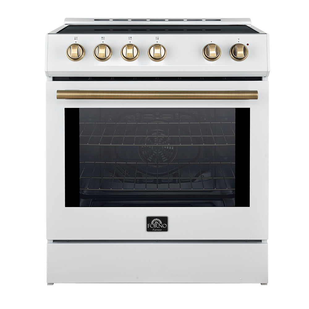 FORNO Premium 2 Pieces Kitchen Bundle - Forno Leonardo Espresso 30-Inch Slide-In White Induction Range, Forno Gallipoli Espresso 30-Inch White French Door Refrigerator - FBDL-014-10CAUS