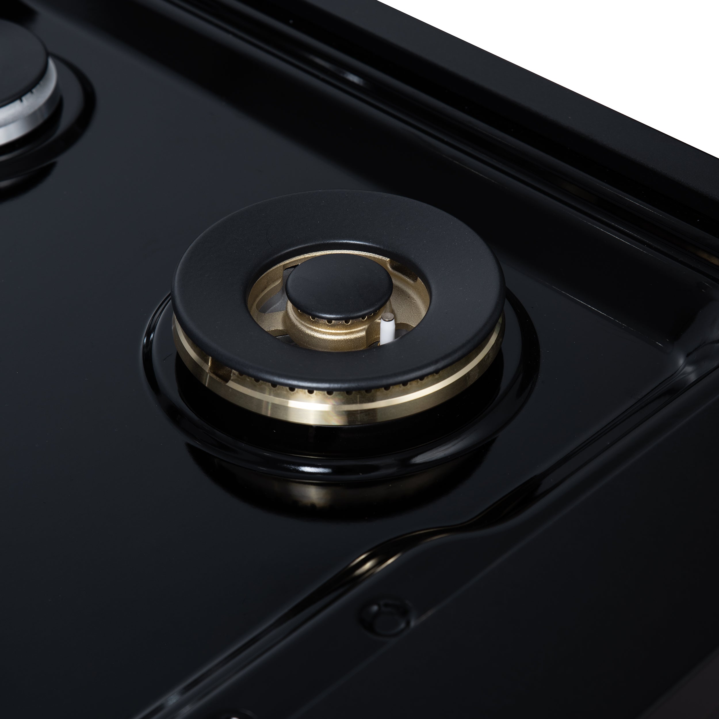 Valente 36" Gas Cooktop in Black, 6 Sealed burners, 71,000 BUT Output, 1 Antique Brass Dual-Ring Burner, Continuous Cast Iron Grates
