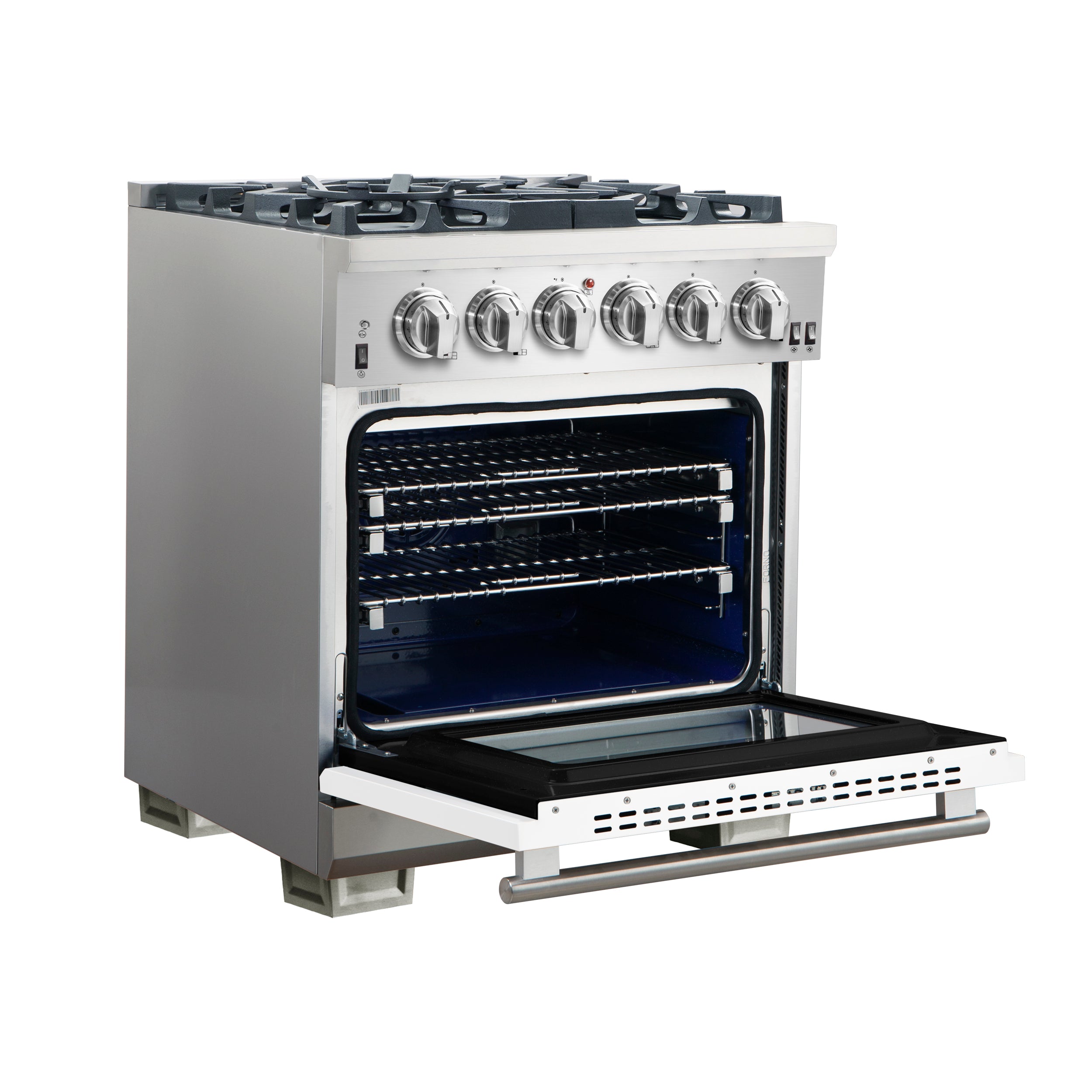 Forno Capriasca 30-Inch Freestanding Gas Range, 4 Burners, True Convection Oven, White Door