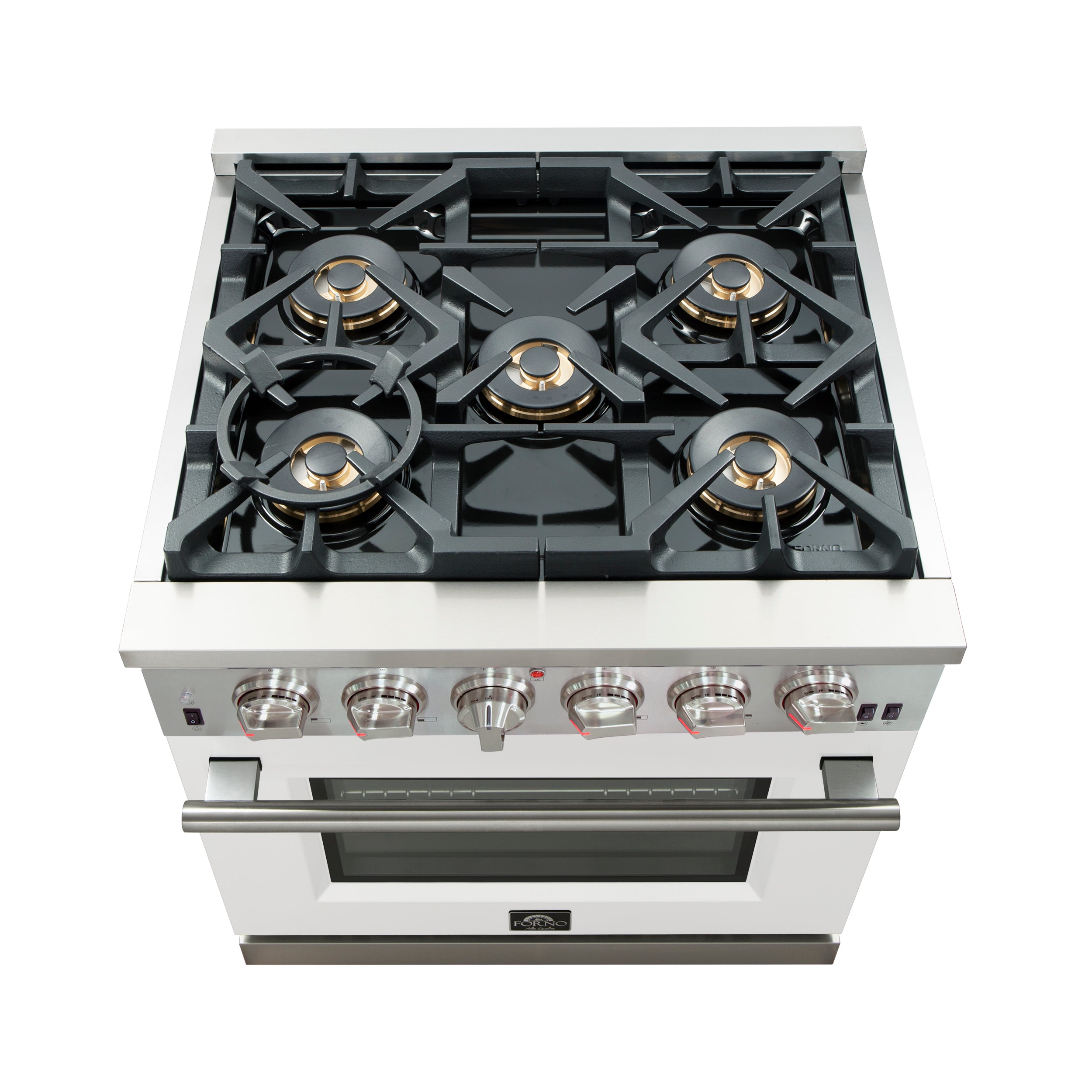 Forno Capriasca 30-Inch Freestanding Gas Range, 4 Burners, True Convection Oven, White Door