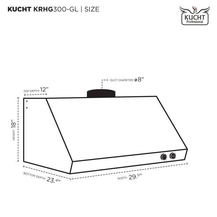 Kucht Pro Style 30 in. 900 CFM Under Cabinet Range Hood, Gemstone, Digital Controls KRHG300