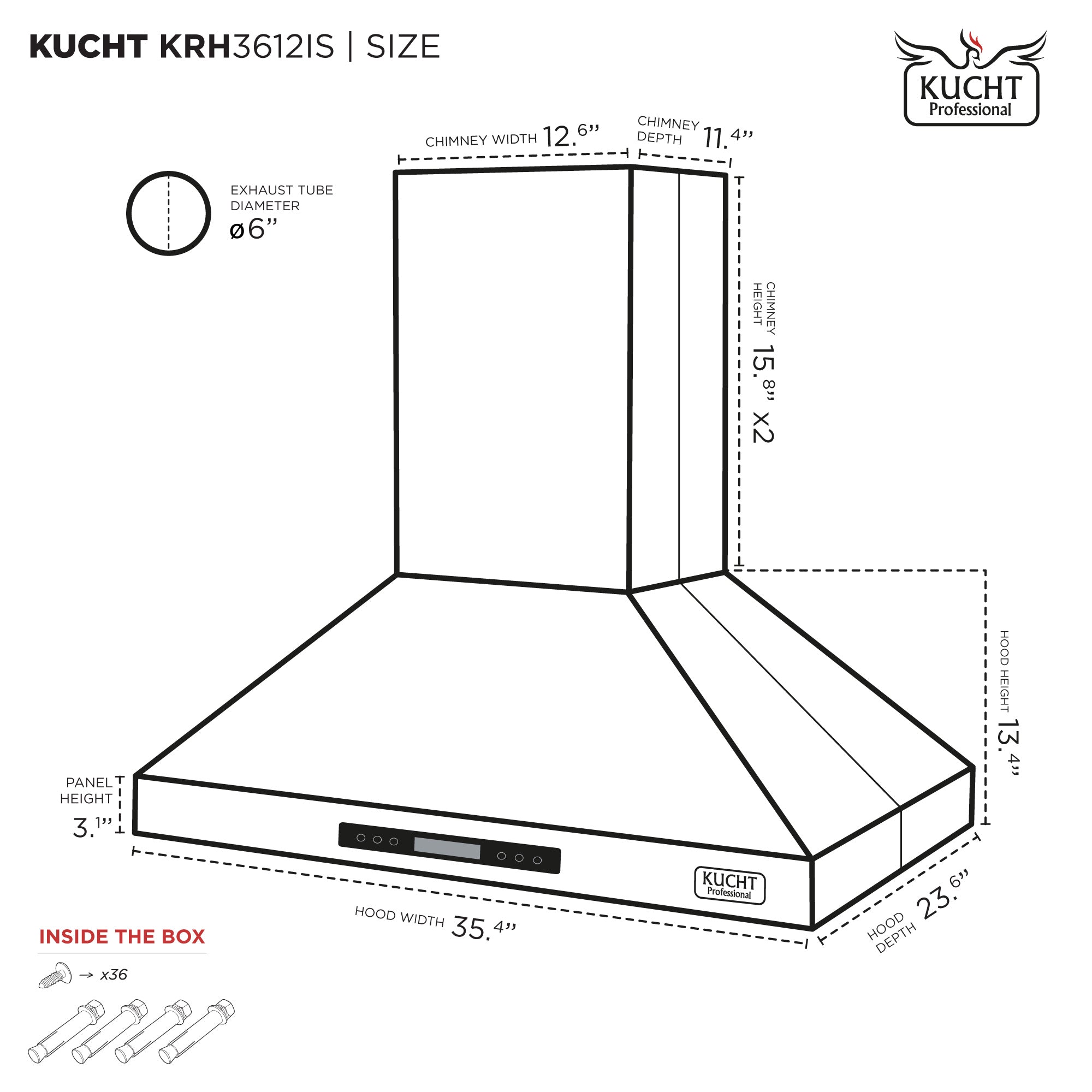 Kucht Professional 36 in. Island Mounted Range Hood 900CFM KRH3612IS - image 6