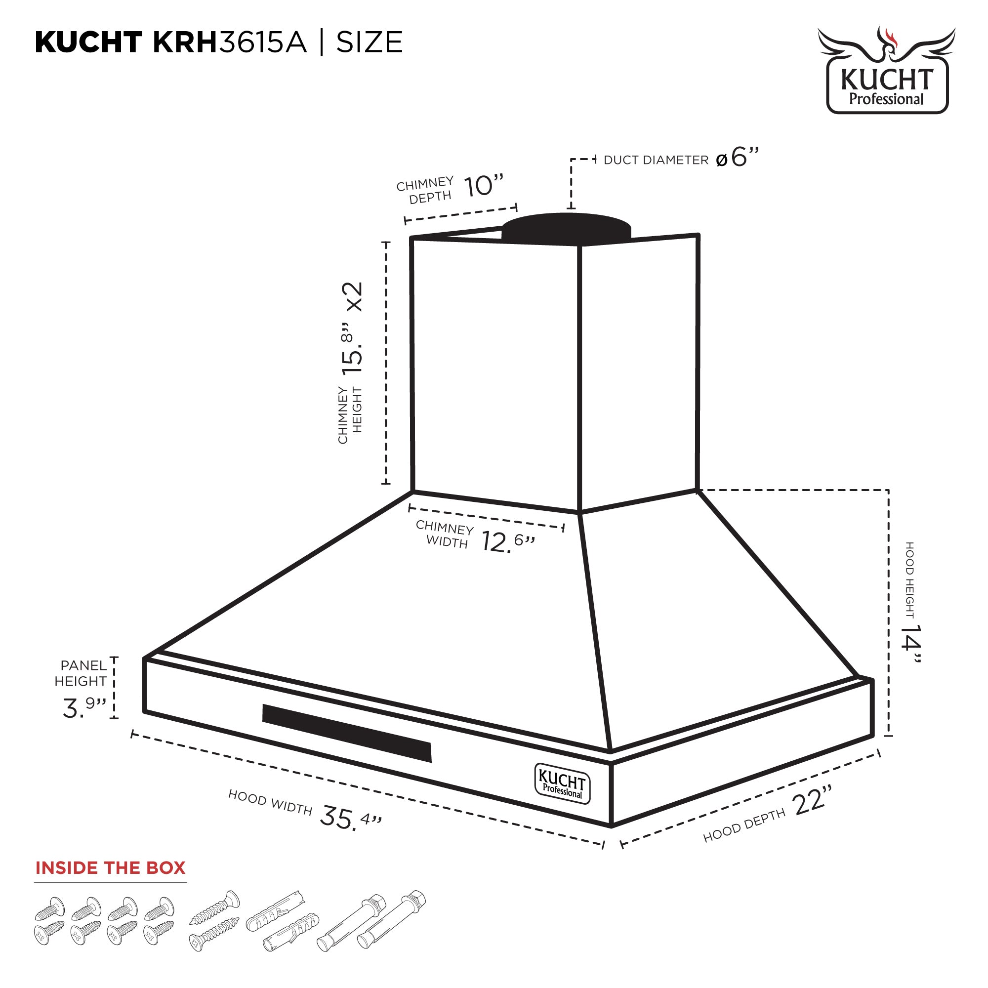 Kucht Professional 36 in. Wall Mounted Range Hood 900CFM KRH3615 - image 5