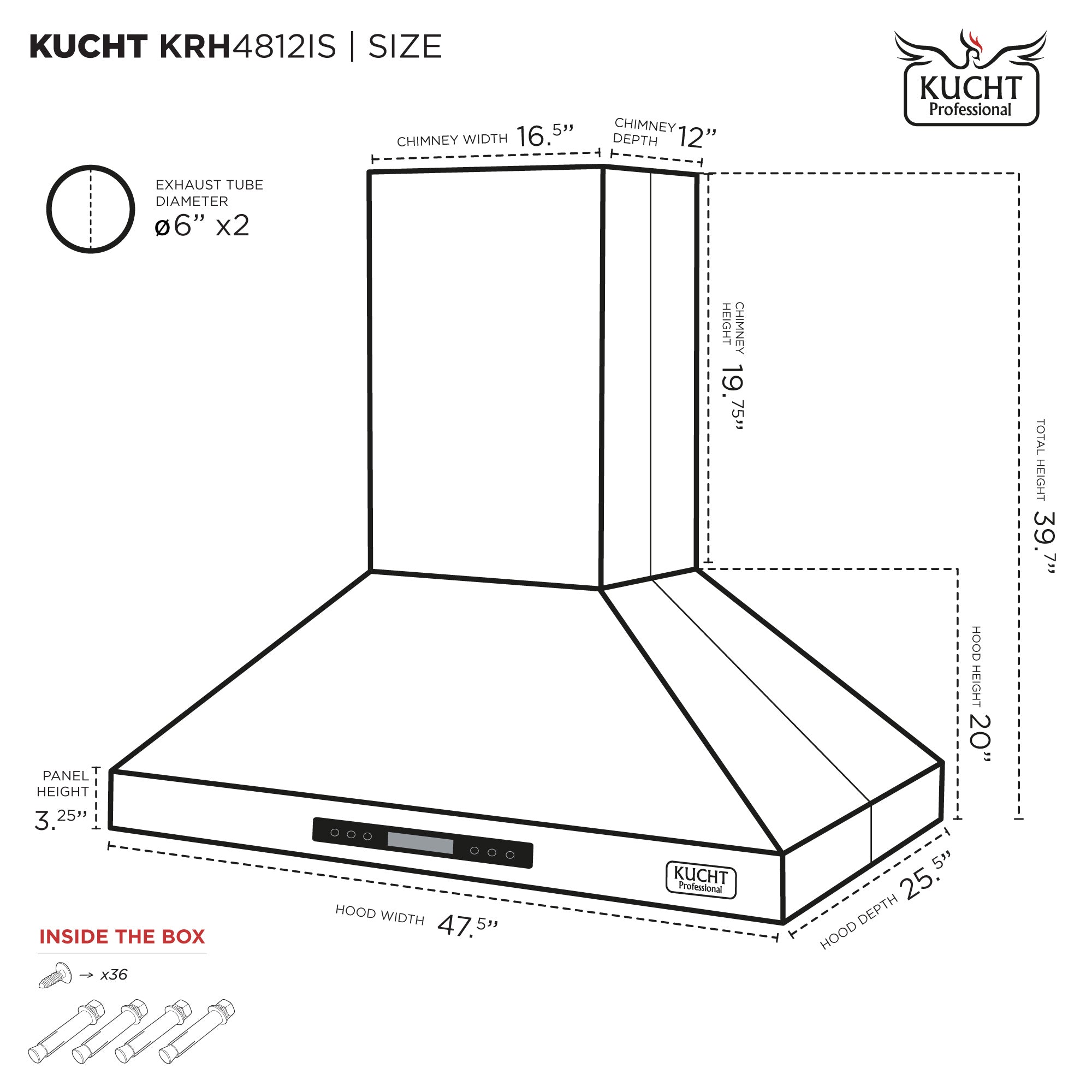 Kucht Professional 48 in. Island Mounted Range Hood 1200 CFM KRH4812IS - image 6