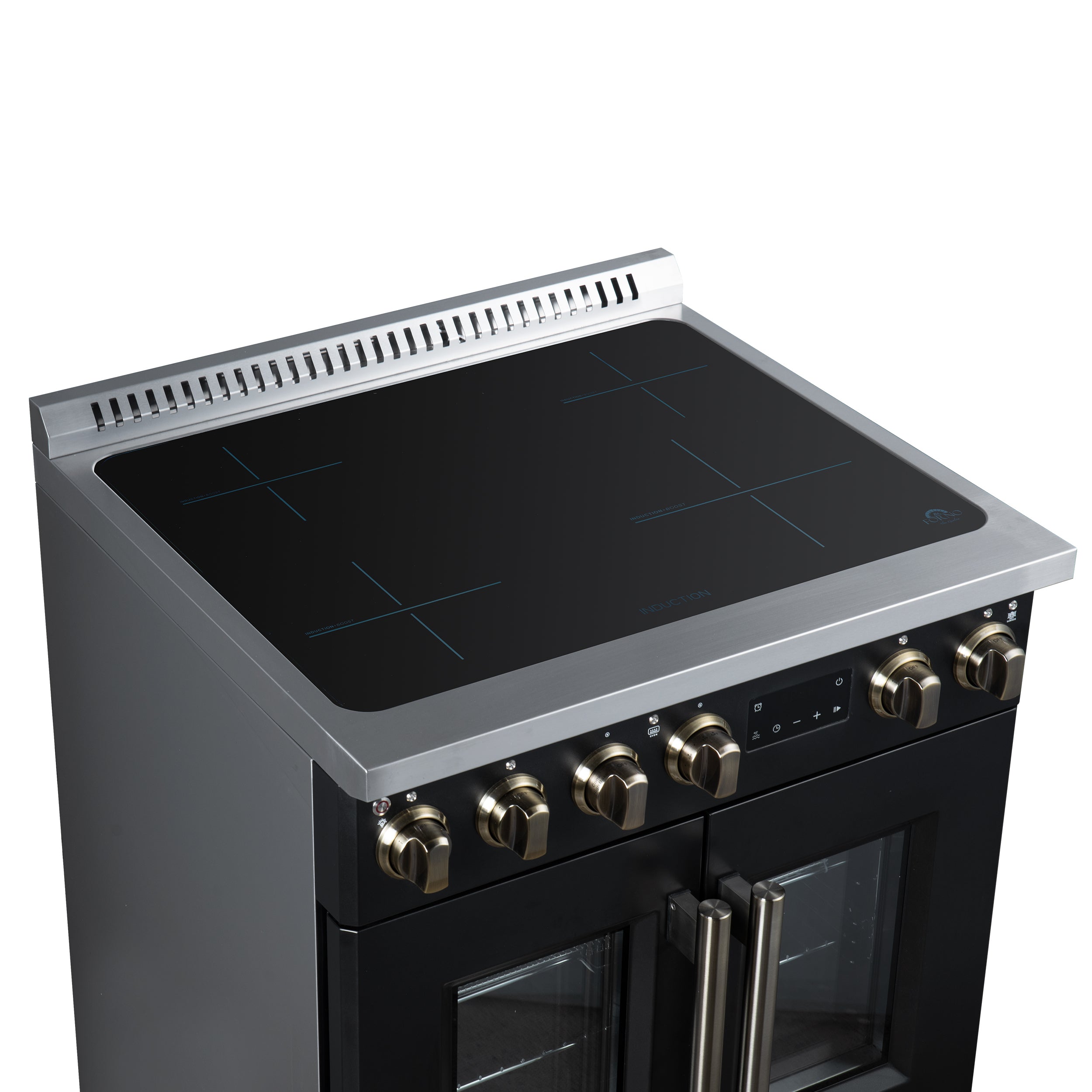 Torino French Door 30 Inch Induction Range with Air Fryer, Air Sous Vide & True Convection, Dual Broiler, Black
