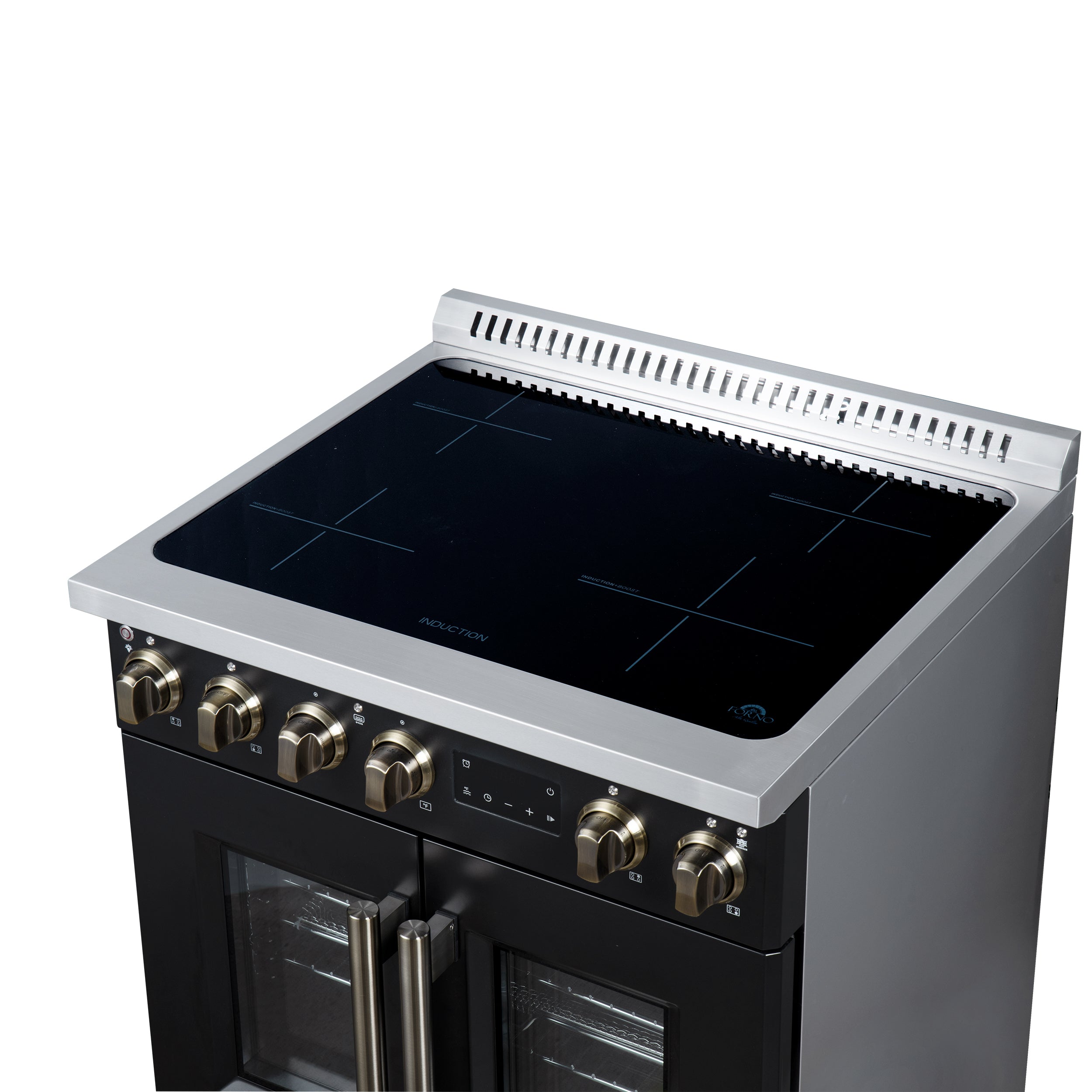 Torino French Door 30 Inch Induction Range with Air Fryer, Air Sous Vide & True Convection, Dual Broiler, Black