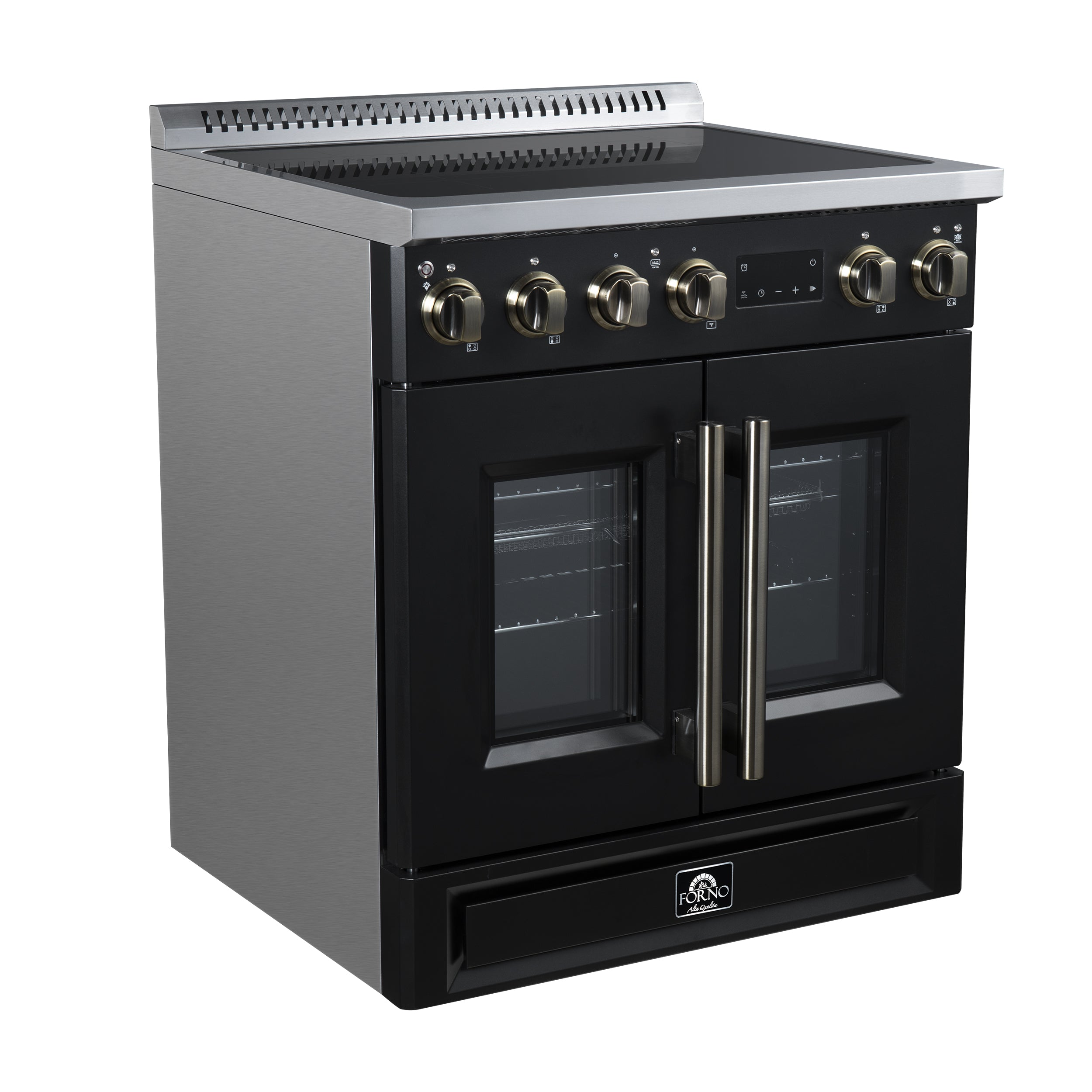 Torino French Door 30 Inch Induction Range with Air Fryer, Air Sous Vide & True Convection, Dual Broiler, Black
