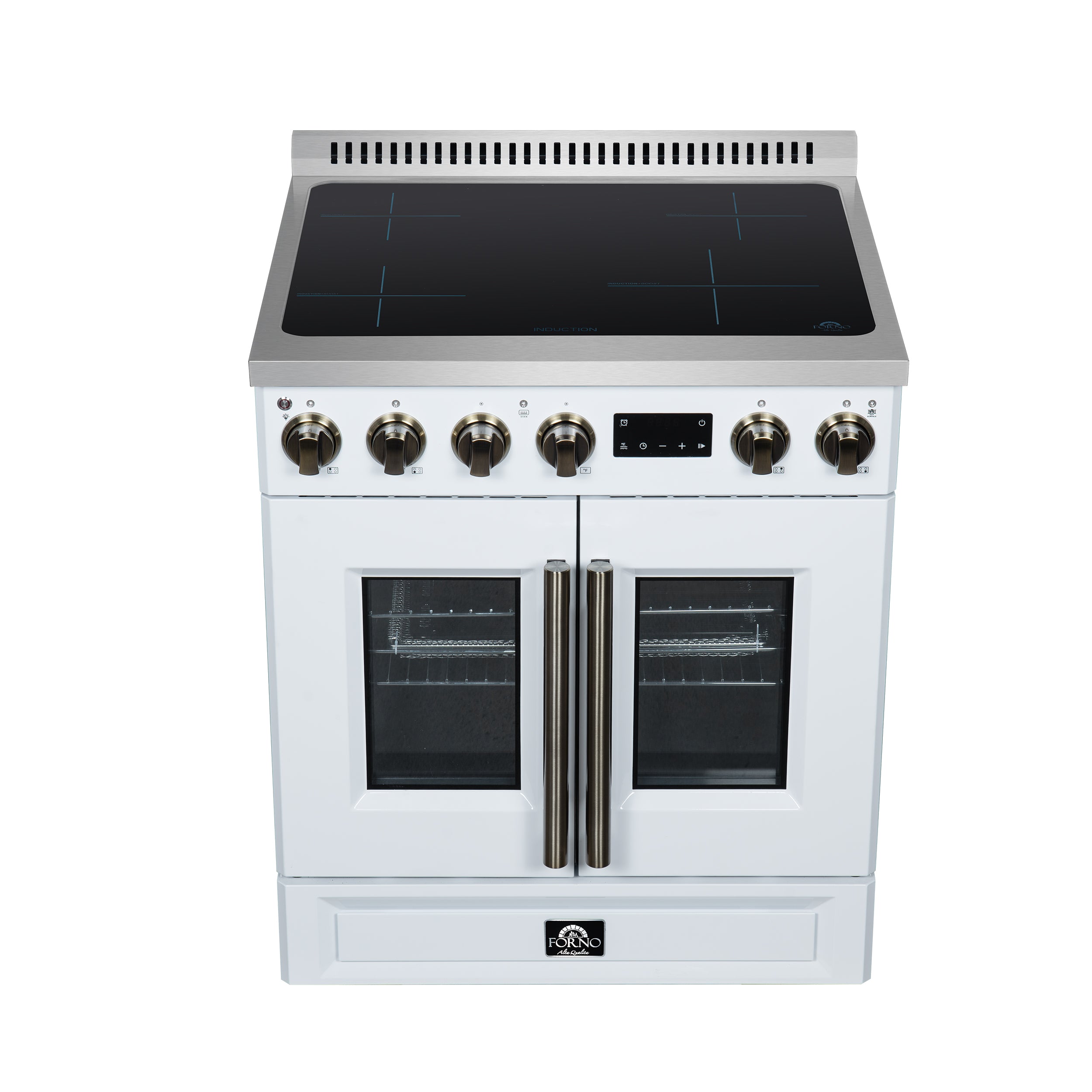 Torino French Door 30 Inch Induction Range with Air Fryer, Air Sous Vide & True Convection, Dual Broiler, White