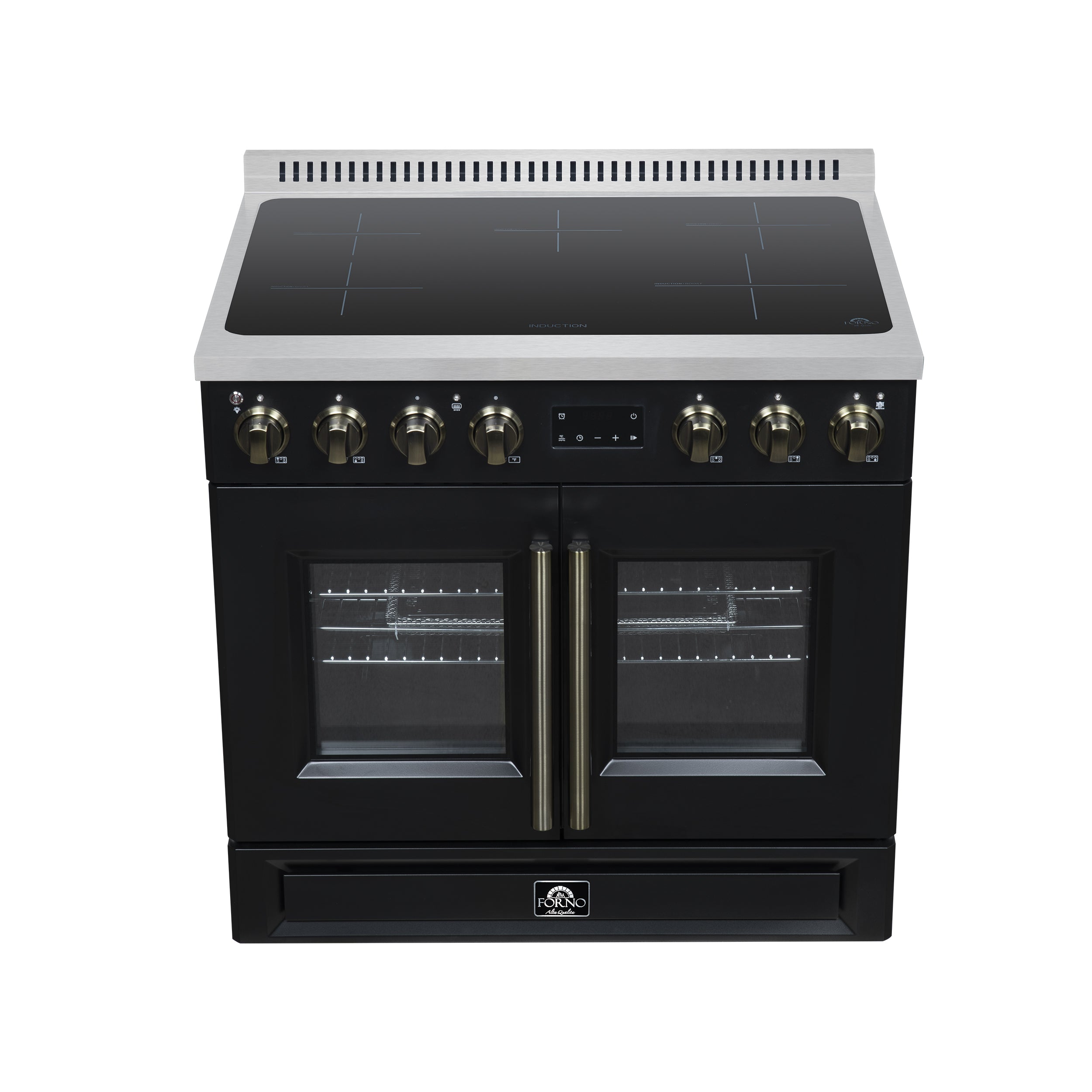 Torino French Door 36 Inch Induction Range with Air Fryer, Air Sous Vide & True Convection, Dual Broiler, Black
