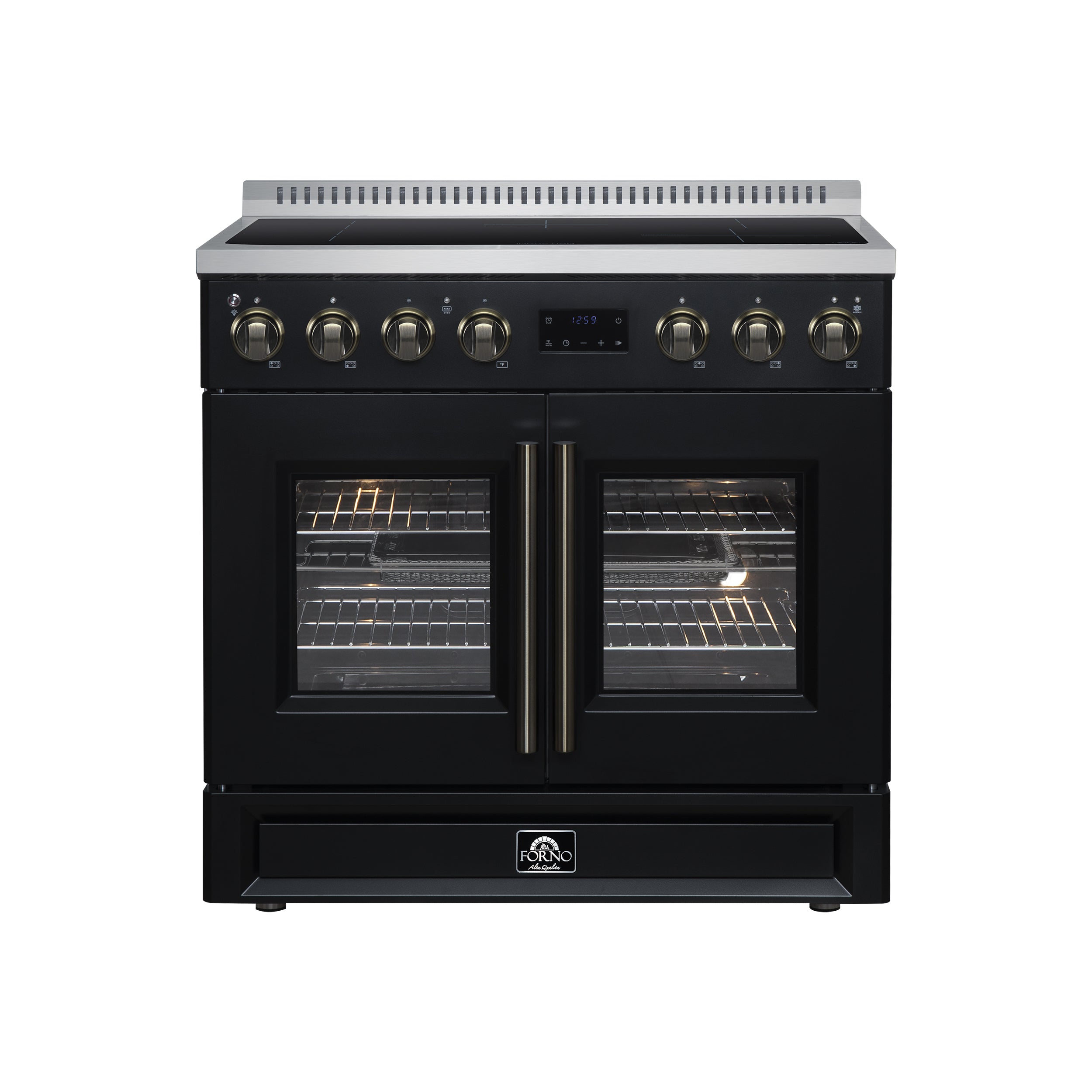 Torino French Door 36 Inch Induction Range with Air Fryer, Air Sous Vide & True Convection, Dual Broiler, Black