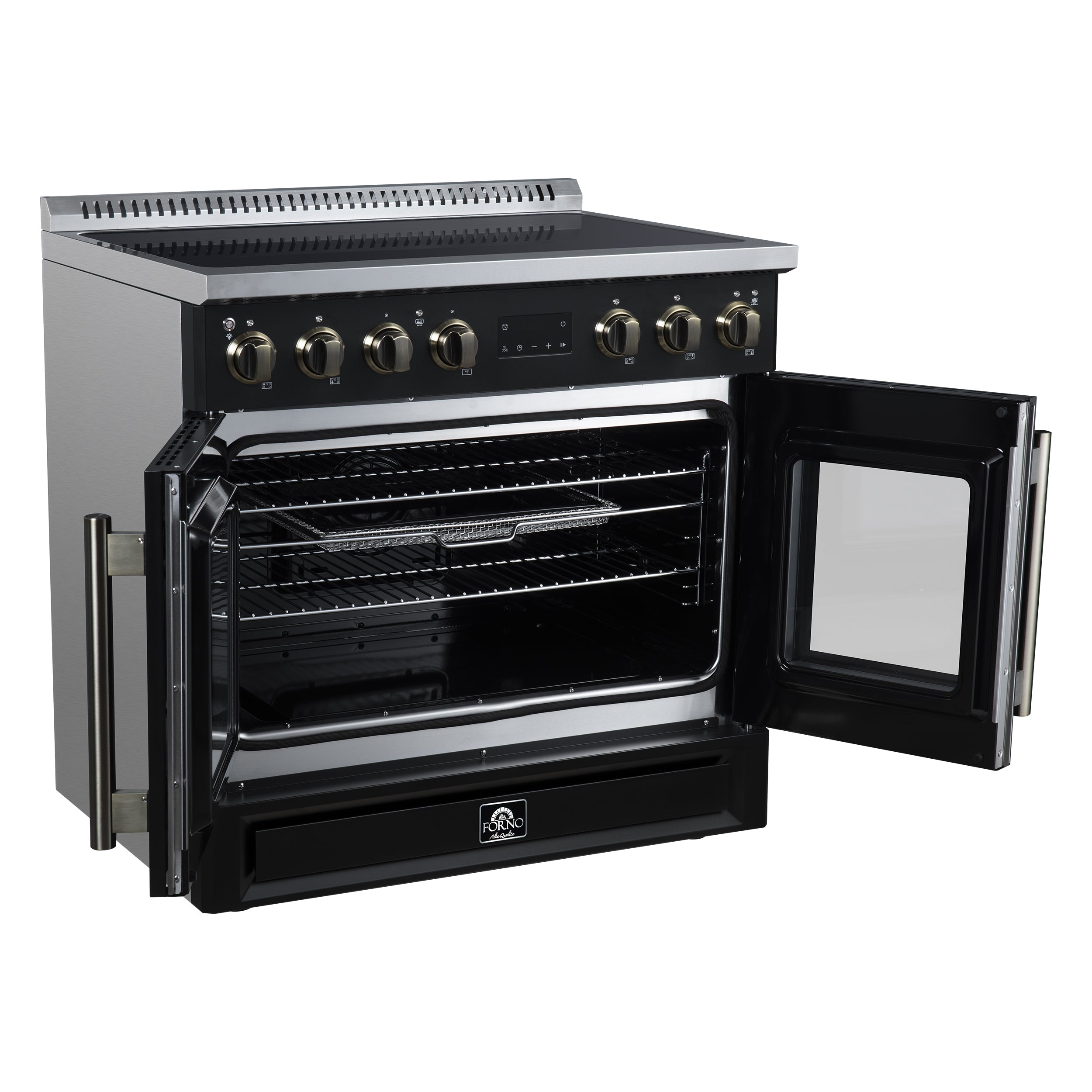 Torino French Door 36 Inch Induction Range with Air Fryer, Air Sous Vide & True Convection, Dual Broiler, Black