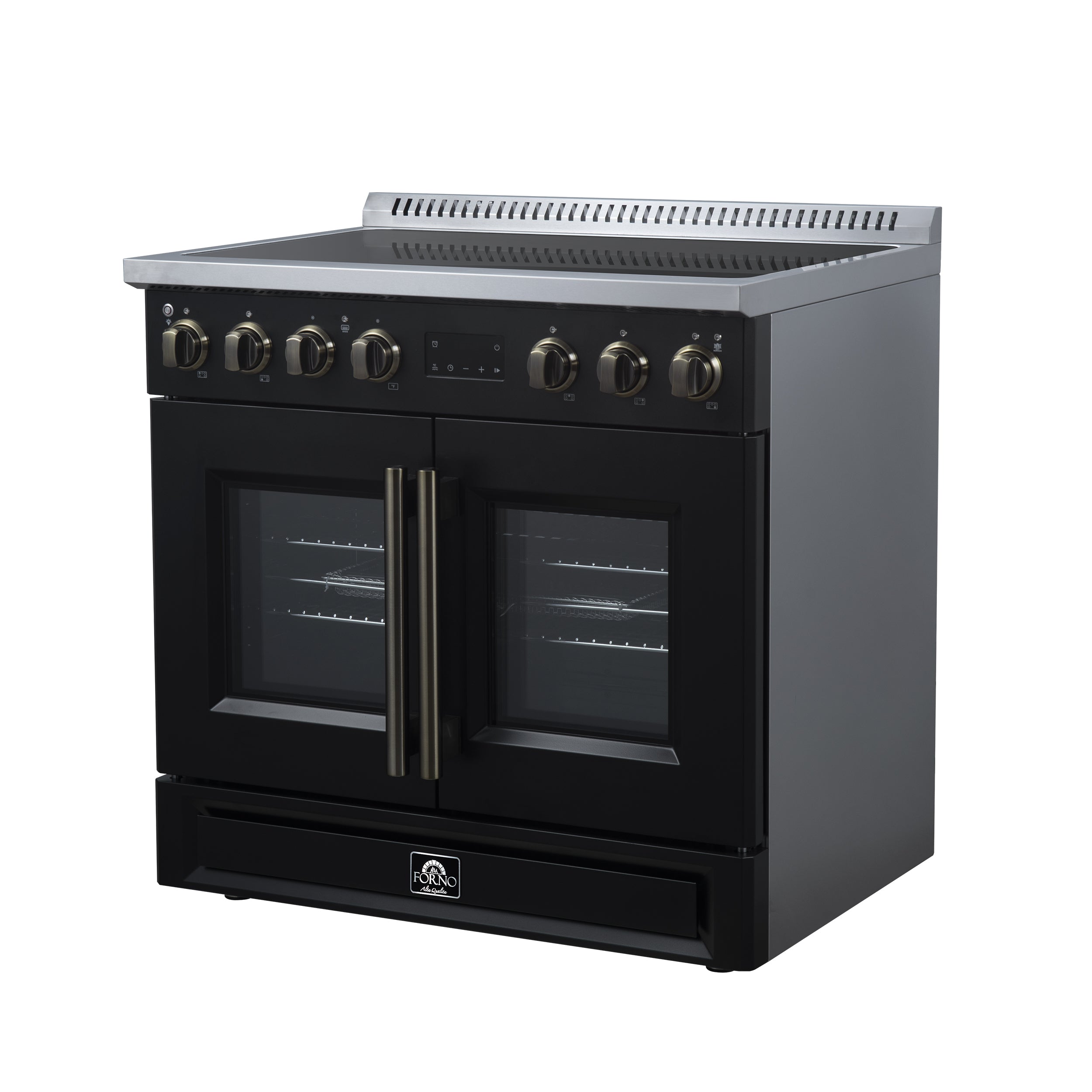 Torino French Door 36 Inch Induction Range with Air Fryer, Air Sous Vide & True Convection, Dual Broiler, Black
