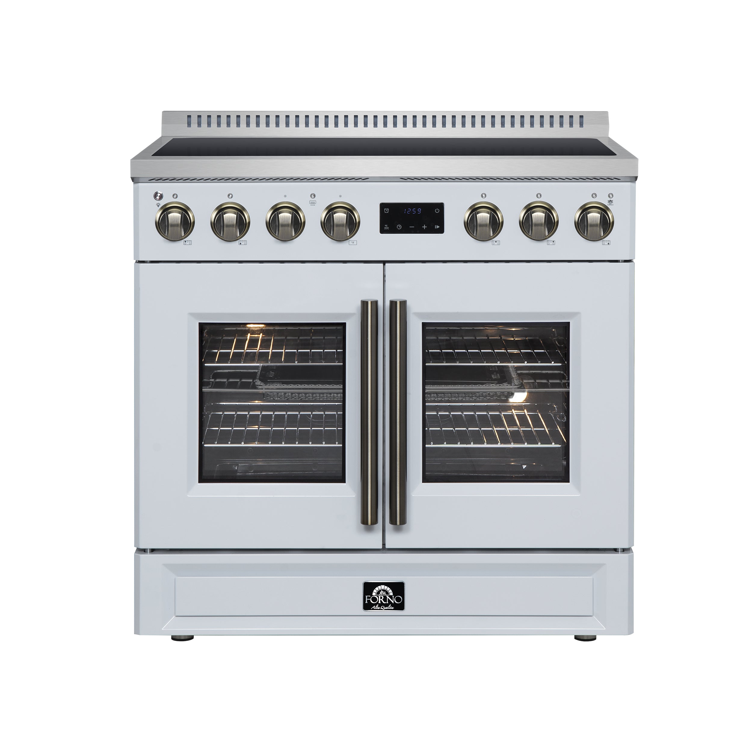 Torino French Door 36 Inch Induction Range with Air Fryer, Air Sous Vide & True Convection, Dual Broiler, White