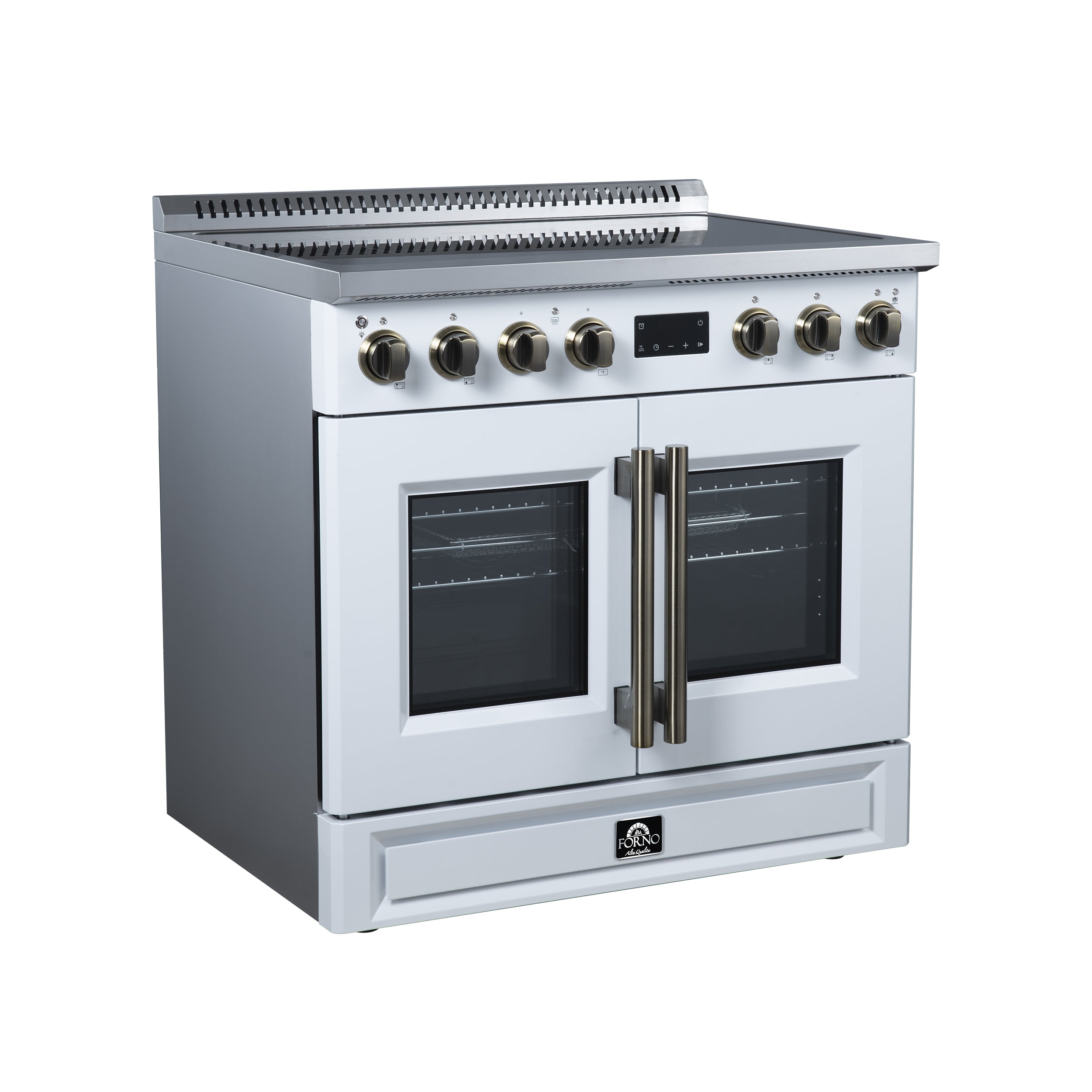 Torino French Door 36 Inch Induction Range with Air Fryer, Air Sous Vide & True Convection, Dual Broiler, White