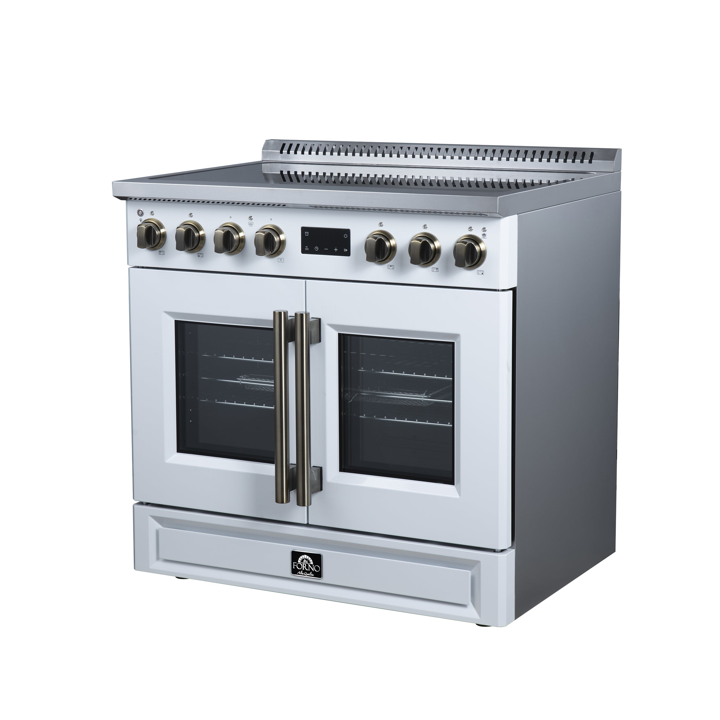 Torino French Door 36 Inch Induction Range with Air Fryer, Air Sous Vide & True Convection, Dual Broiler, White