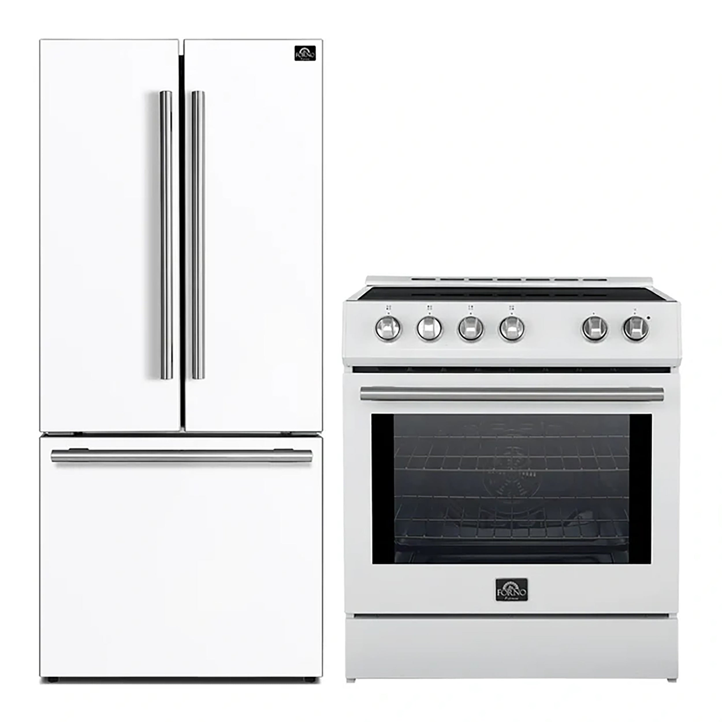 FORNO Premium 2 Pieces Kitchen Bundle - Forno Leonardo Espresso 30-Inch Slide-In White Induction Range, Forno Gallipoli Espresso 30-Inch White French Door Refrigerator - FBDL-014-10CAUS