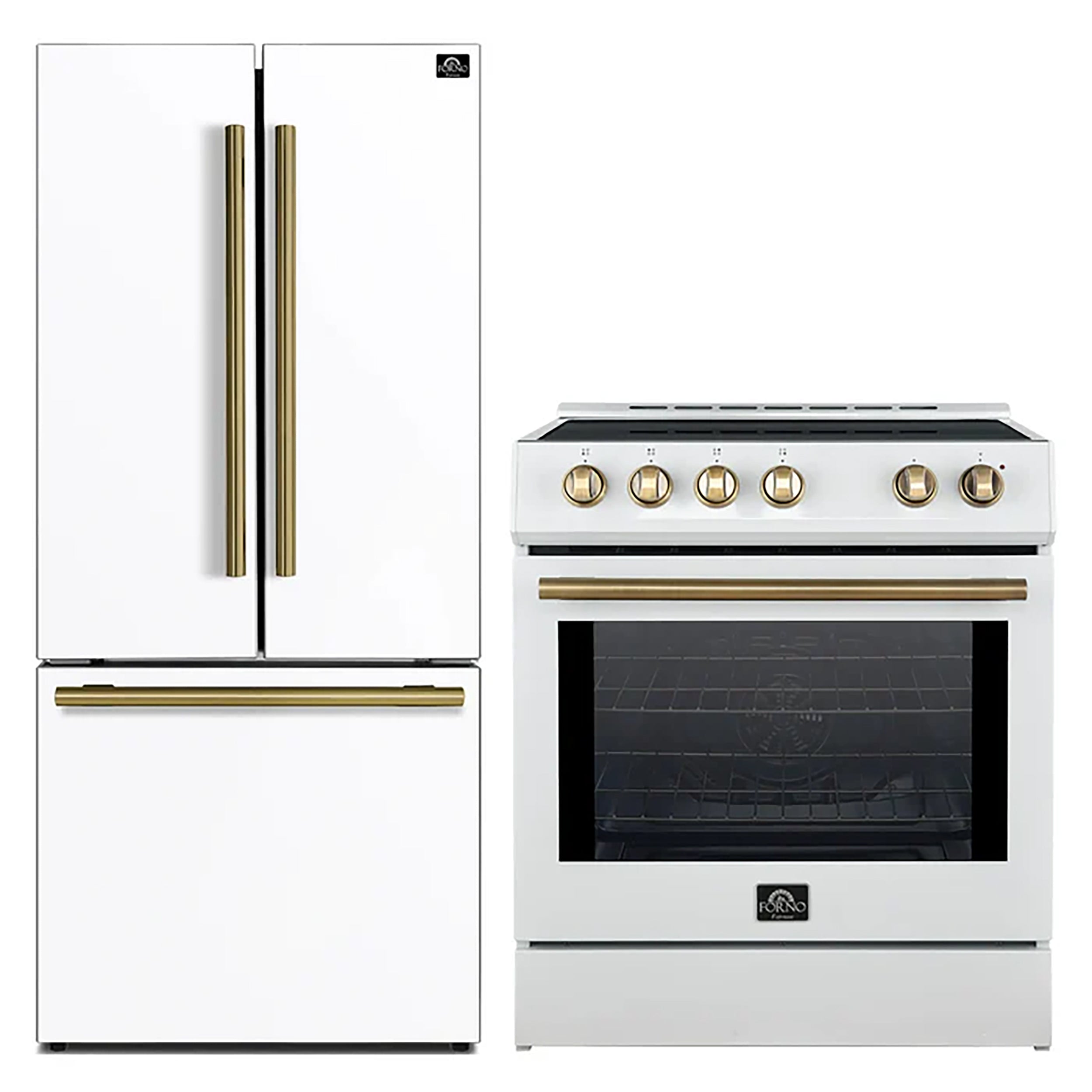 FORNO Premium 2 Pieces Kitchen Bundle - Forno Leonardo Espresso 30-Inch Slide-In White Induction Range, Forno Gallipoli Espresso 30-Inch White French Door Refrigerator - FBDL-014-10CAUS
