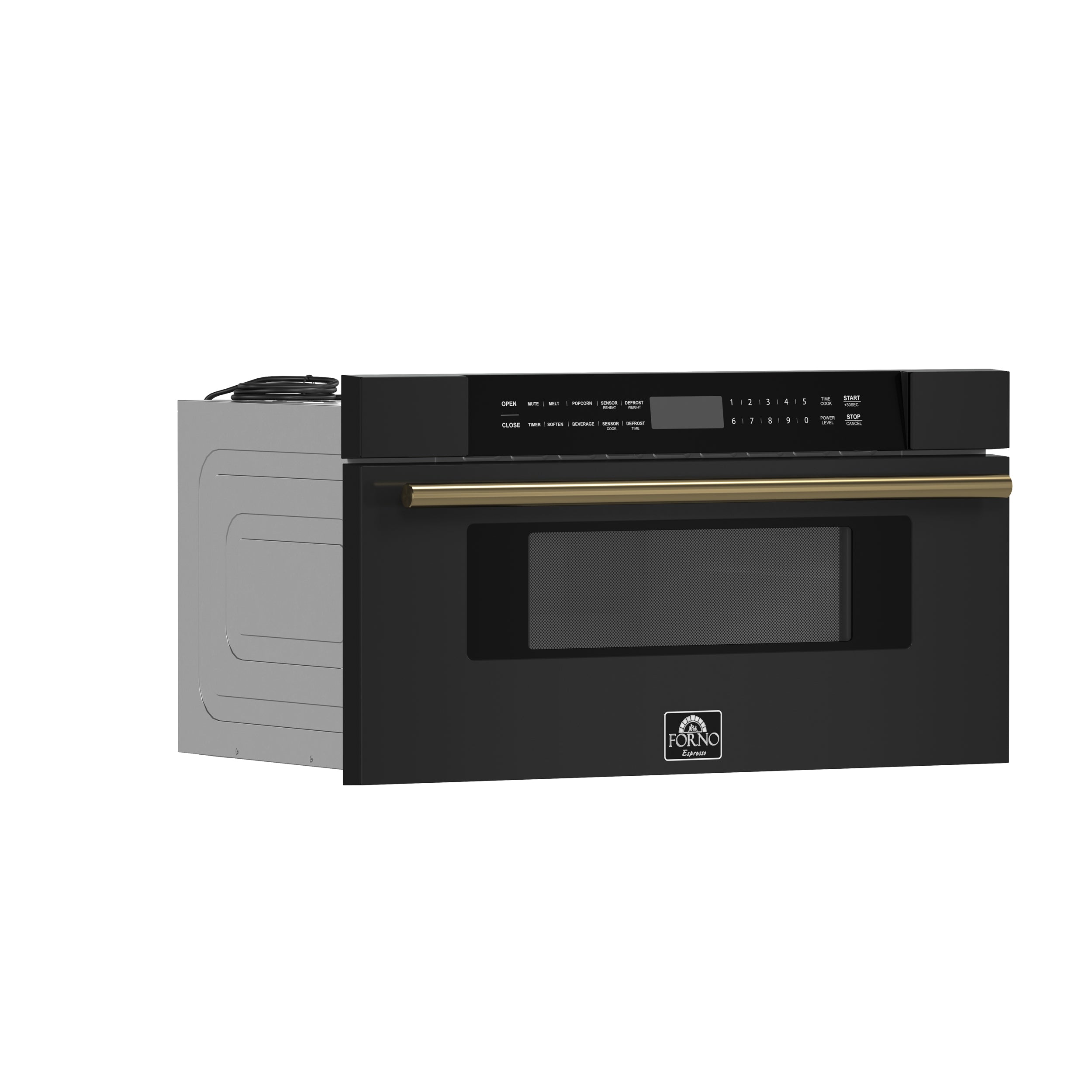 Forno Capoliveri Espresso 30-Inch Microwave Drawer, Black, 1.2 cu.ft, 1500 Watts, Built-In, Touch Control LCD Display, Auto-Touch Open/Close, 11 Power Levels, Sensor Cooking