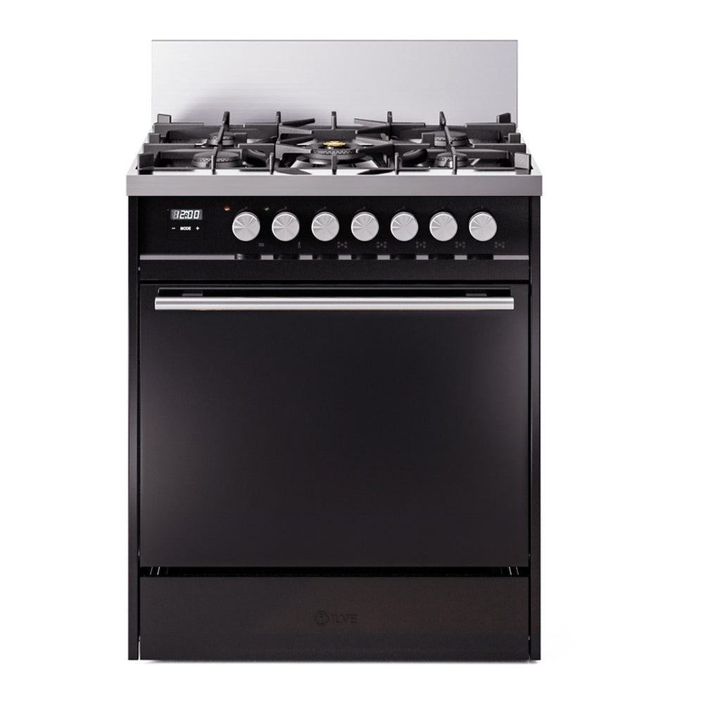 ILVE Professional Plus II 30" Dual Fuel Range - 5-Burner Professional Range, 4.0 cu. ft. Oven - Solid Door - Glossy Black / Natural Gas