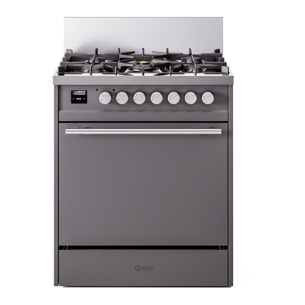 ILVE Professional Plus II 30" Dual Fuel Range - 5-Burner Professional Range, 4.0 cu. ft. Oven - Solid Door - Graphite Matte / Natural Gas