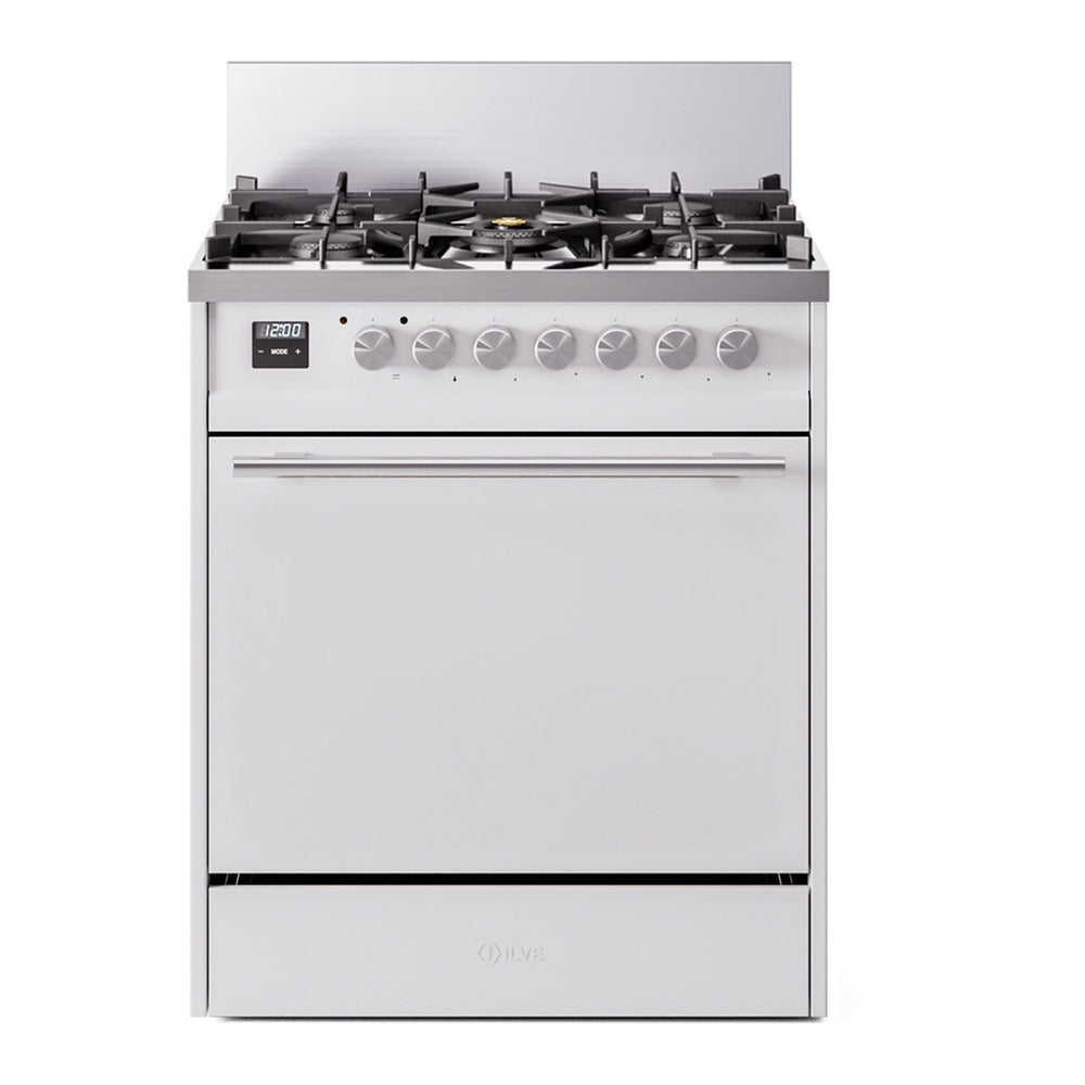 ILVE Professional Plus II 30" Dual Fuel Range - 5-Burner Professional Range, 4.0 cu. ft. Oven - Solid Door - White / Natural Gas