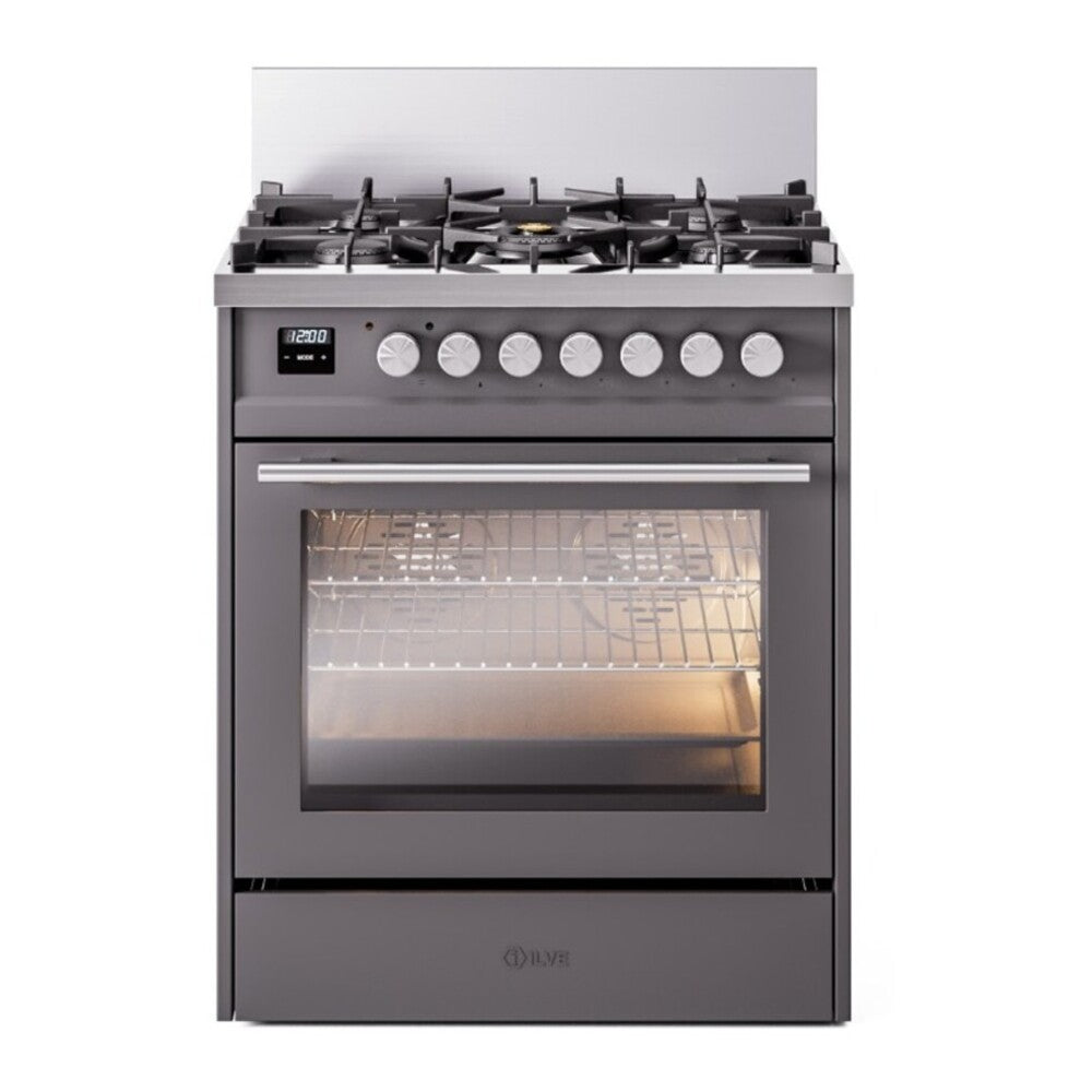 ILVE Professional Plus II 30" Dual Fuel Range - 5-Burner Professional Range, 4.0 cu. ft. Oven - Triple Glass Door - Graphite Matte / Natural Gas