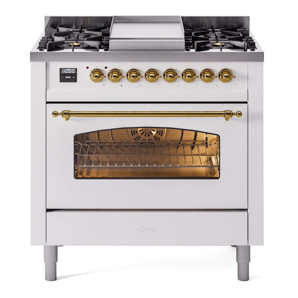 ILVE Nostalgie II 36" Dual Fuel Range - 6 Burners + Griddle, 3.5 cu. ft. Oven - Triple Glass Door