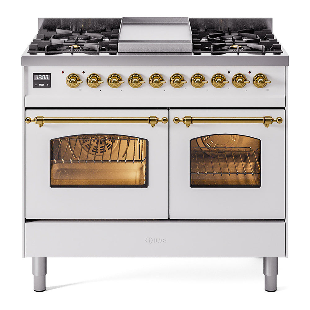 ILVE Nostalgie II 40" Dual Fuel Range - Double Ovens, 6 Burners + Griddle - Triple Glass Door