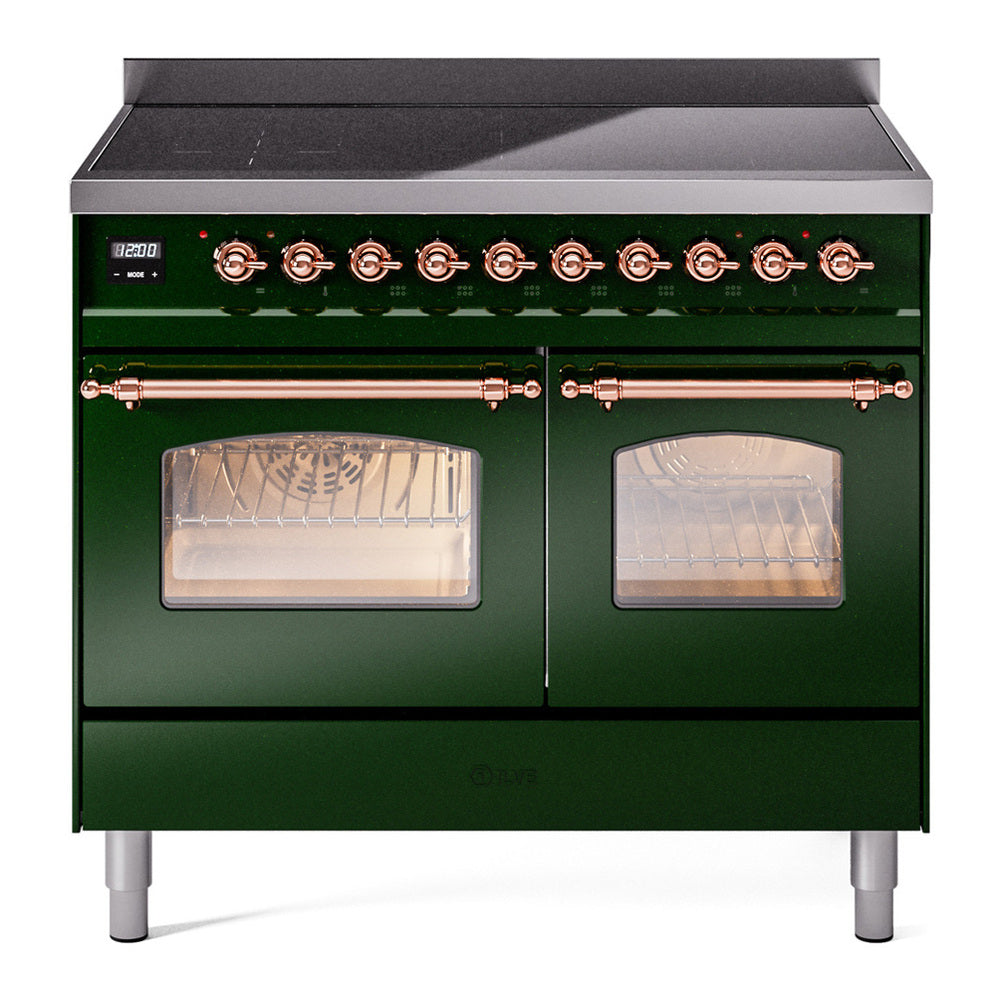 ILVE Nostalgie II 40" Induction Range - Double Ovens, 6-Element Induction - Triple Glass Door - Emerald Green / Copper