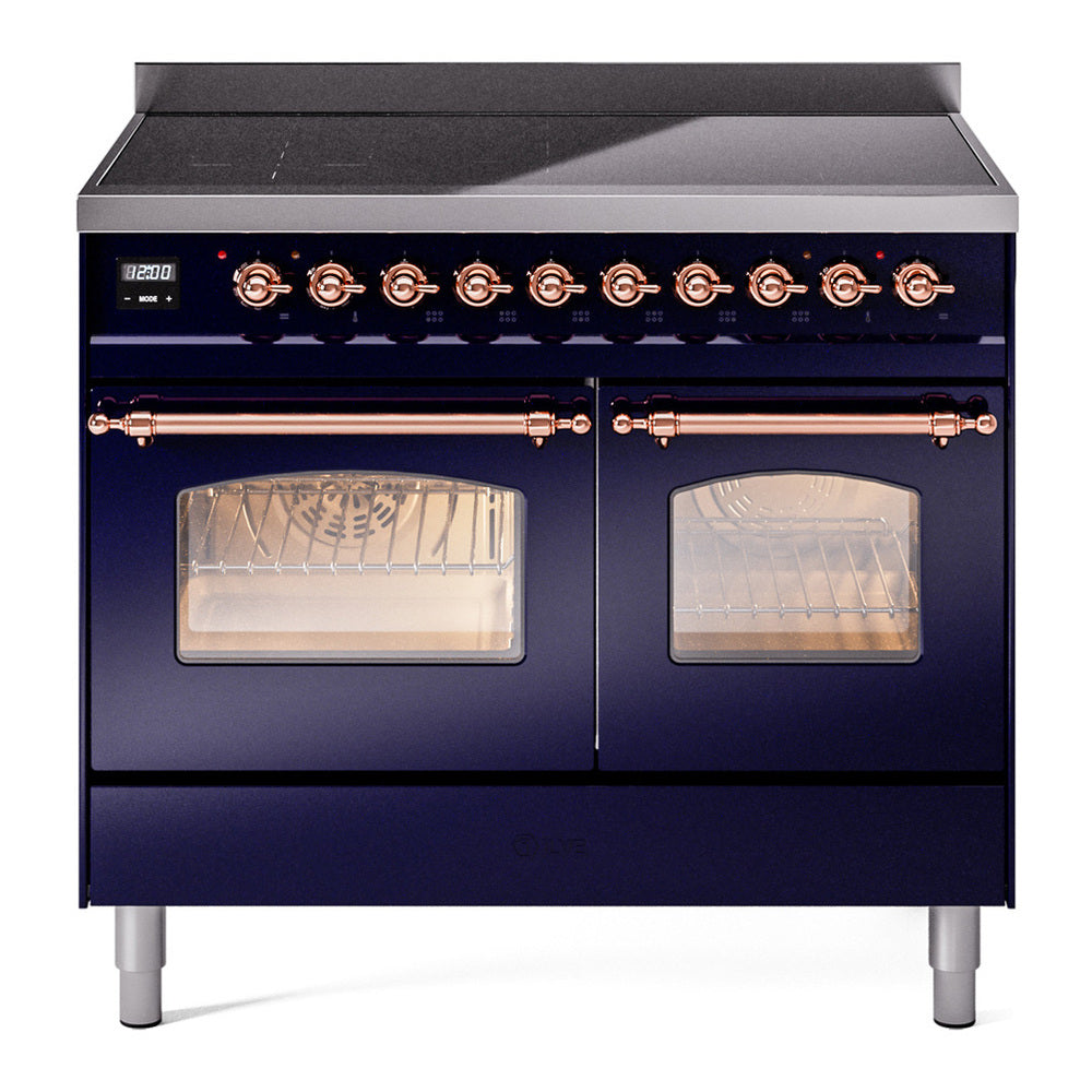 ILVE Nostalgie II 40" Induction Range - Double Ovens, 6-Element Induction - Triple Glass Door - Midnight Blue / Copper