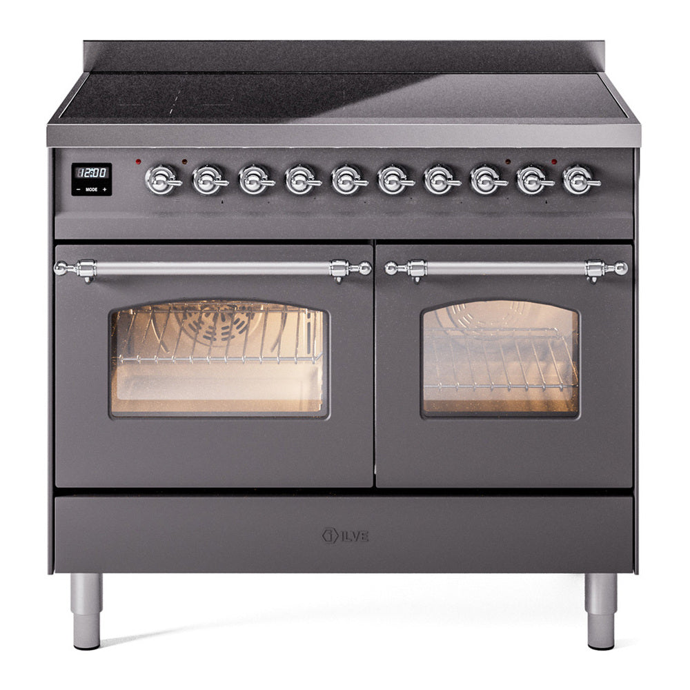 ILVE Nostalgie II 40" Induction Range - Double Ovens, 6-Element Induction - Triple Glass Door - Graphite Matte / Chrome