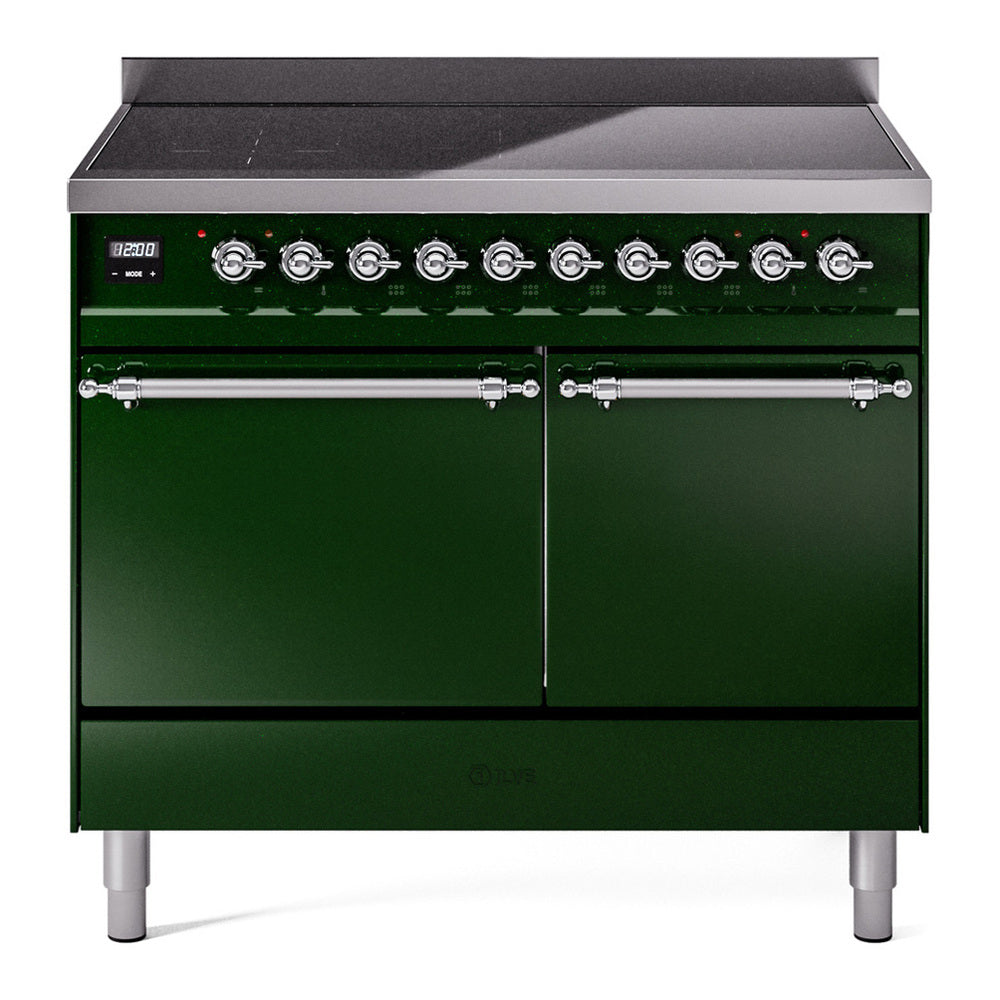 ILVE Nostalgie II 40" Induction Range - Double Ovens, 6-Element Induction - Solid Door - Emerald Green / Chrome