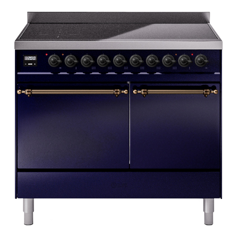 ILVE Nostalgie II 40" Induction Range - Double Ovens, 6-Element Induction - Solid Door - Midnight Blue / Bronze