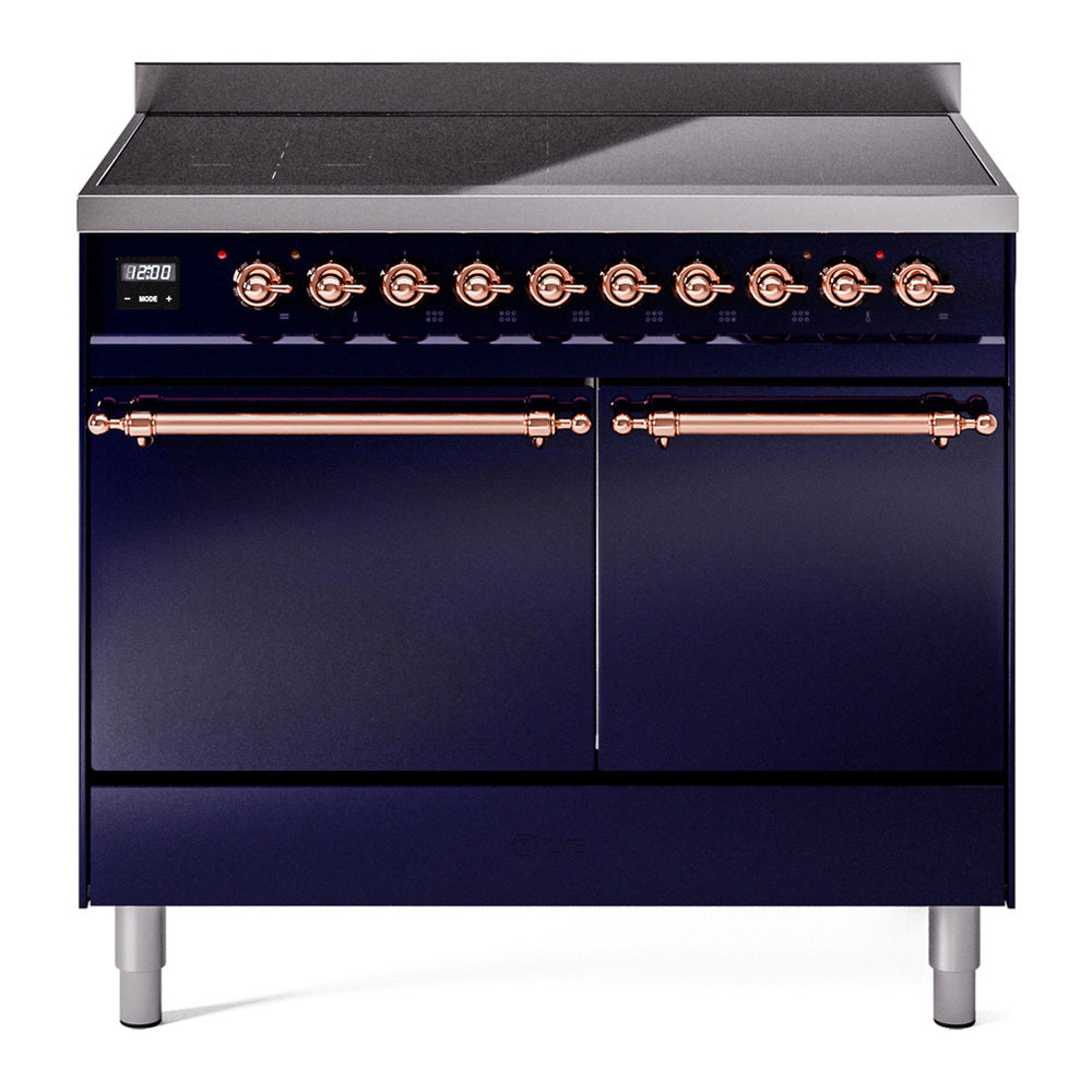 ILVE Nostalgie II 40" Induction Range - Double Ovens, 6-Element Induction - Solid Door - Midnight Blue / Copper