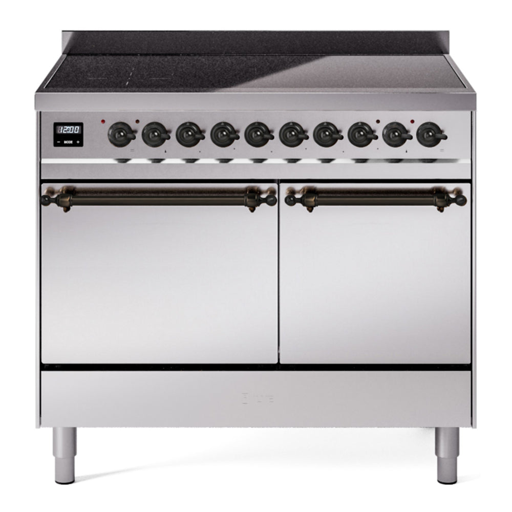 ILVE Nostalgie II 40" Induction Range - Double Ovens, 6-Element Induction - Solid Door - Stainless Steel / Bronze