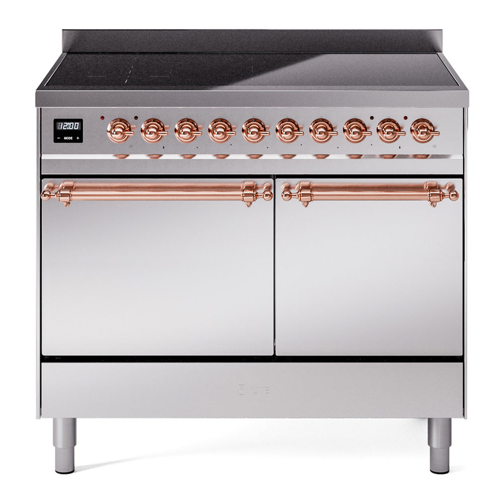 ILVE Nostalgie II 40" Induction Range - Double Ovens, 6-Element Induction - Solid Door - Stainless Steel / Copper