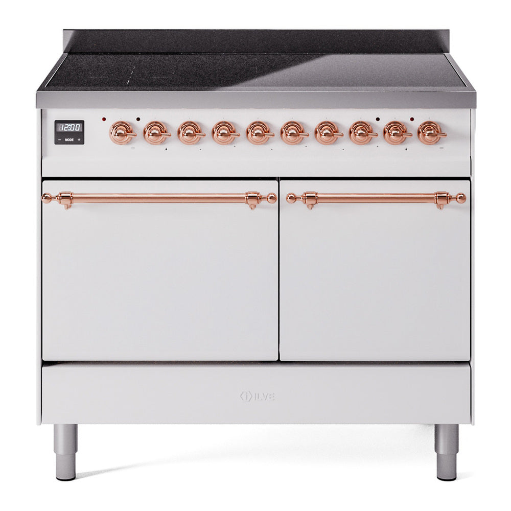 ILVE Nostalgie II 40" Induction Range - Double Ovens, 6-Element Induction - Solid Door - White / Copper