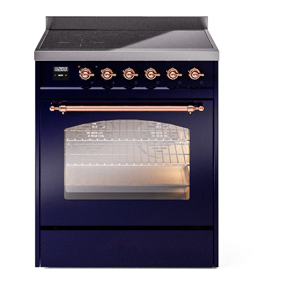 ILVE Nostalgie II 30" Induction Range - 4-Element Induction, 4.0 cu. ft. Oven - Triple Glass Door - Midnight Blue / Copper