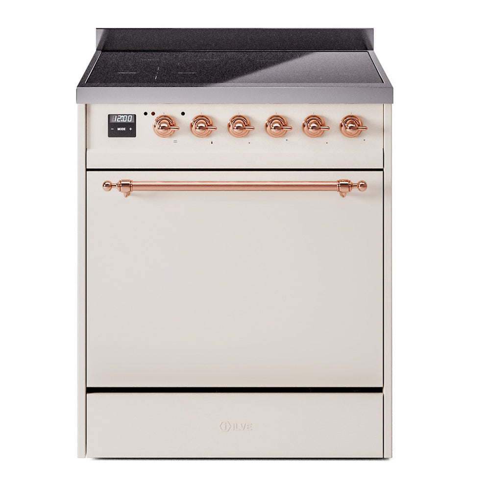 ILVE Nostalgie II 30" Induction Range - 4-Element Induction, 4.0 cu. ft. Oven - Solid Door - Antique White / Copper