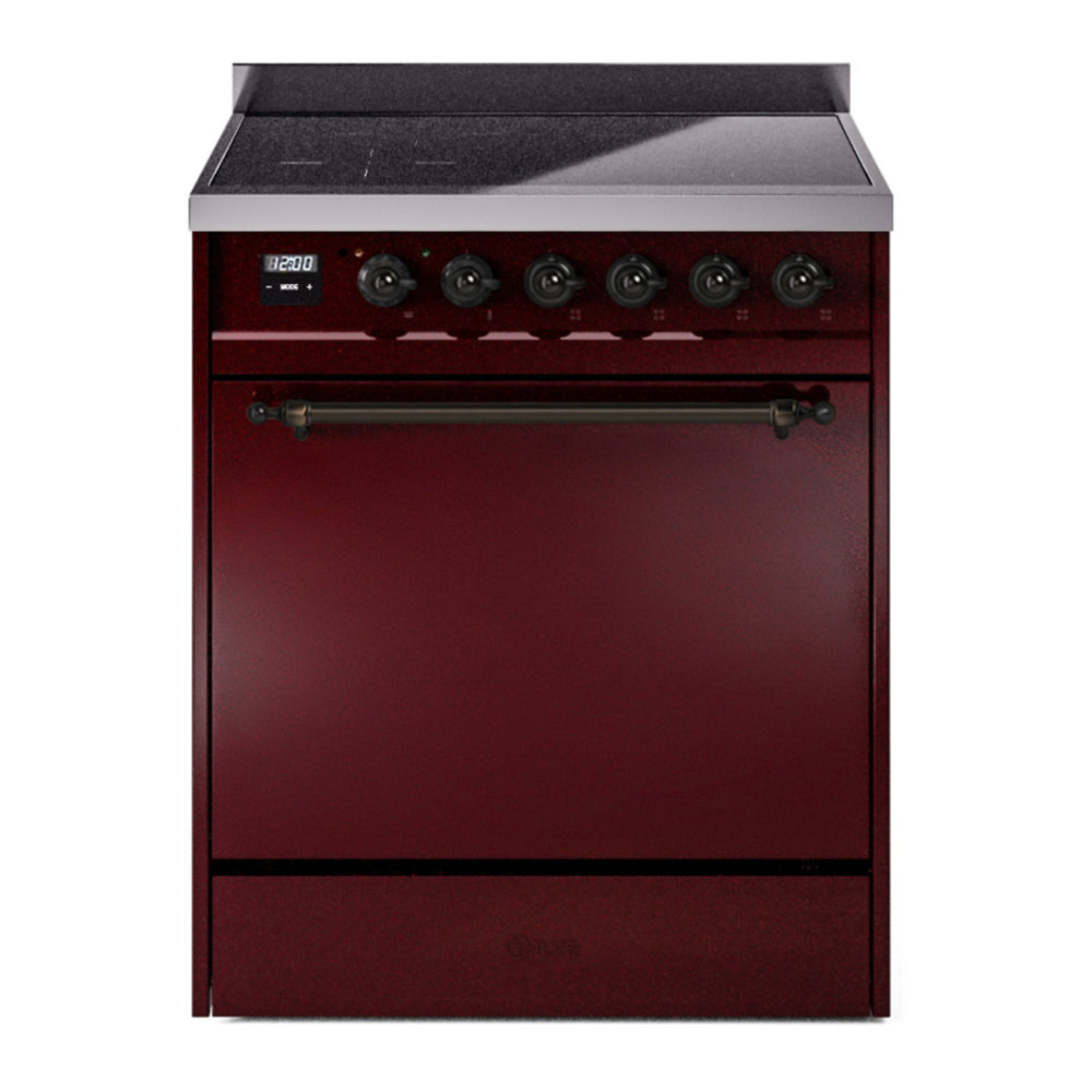 ILVE Nostalgie II 30" Induction Range - 4-Element Induction, 4.0 cu. ft. Oven - Solid Door - Burgundy / Bronze