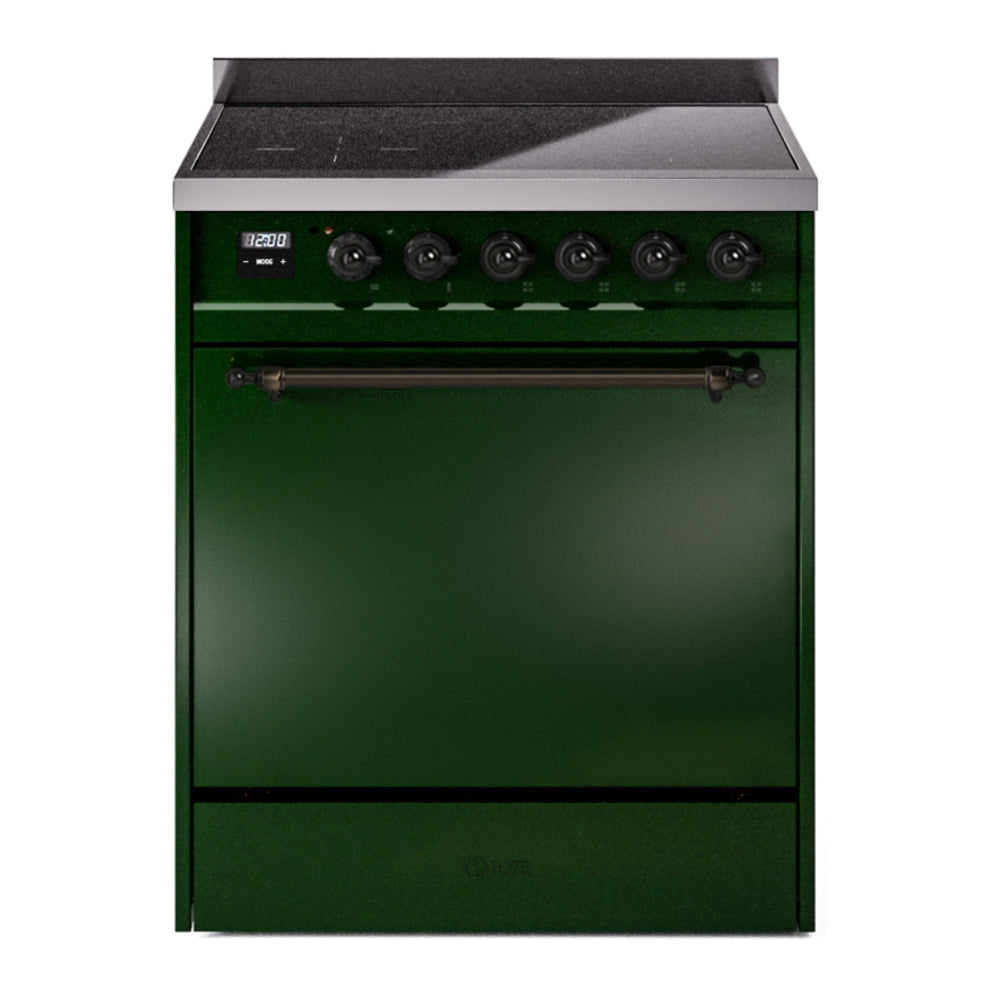 ILVE Nostalgie II 30" Induction Range - 4-Element Induction, 4.0 cu. ft. Oven - Solid Door - Emerald Green / Bronze