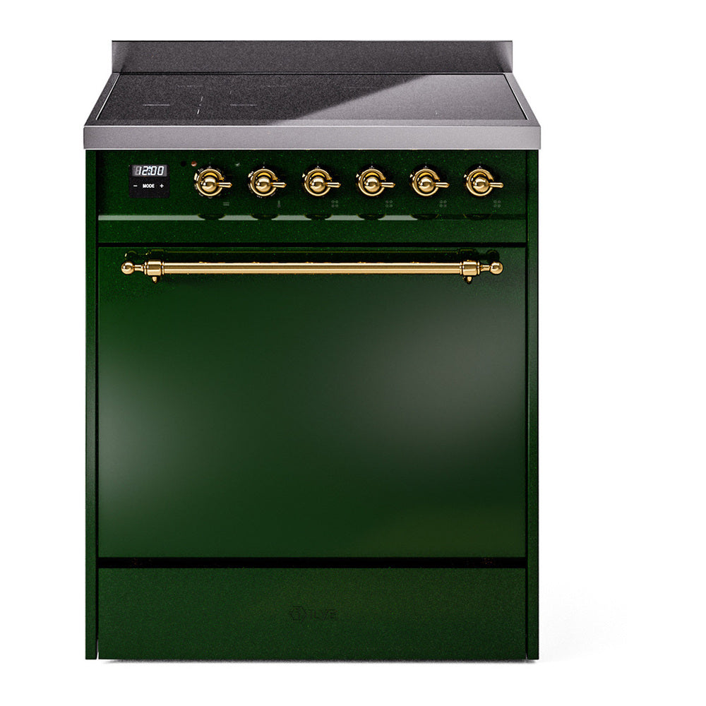 ILVE Nostalgie II 30" Induction Range - 4-Element Induction, 4.0 cu. ft. Oven - Solid Door - Emerald Green / Brass